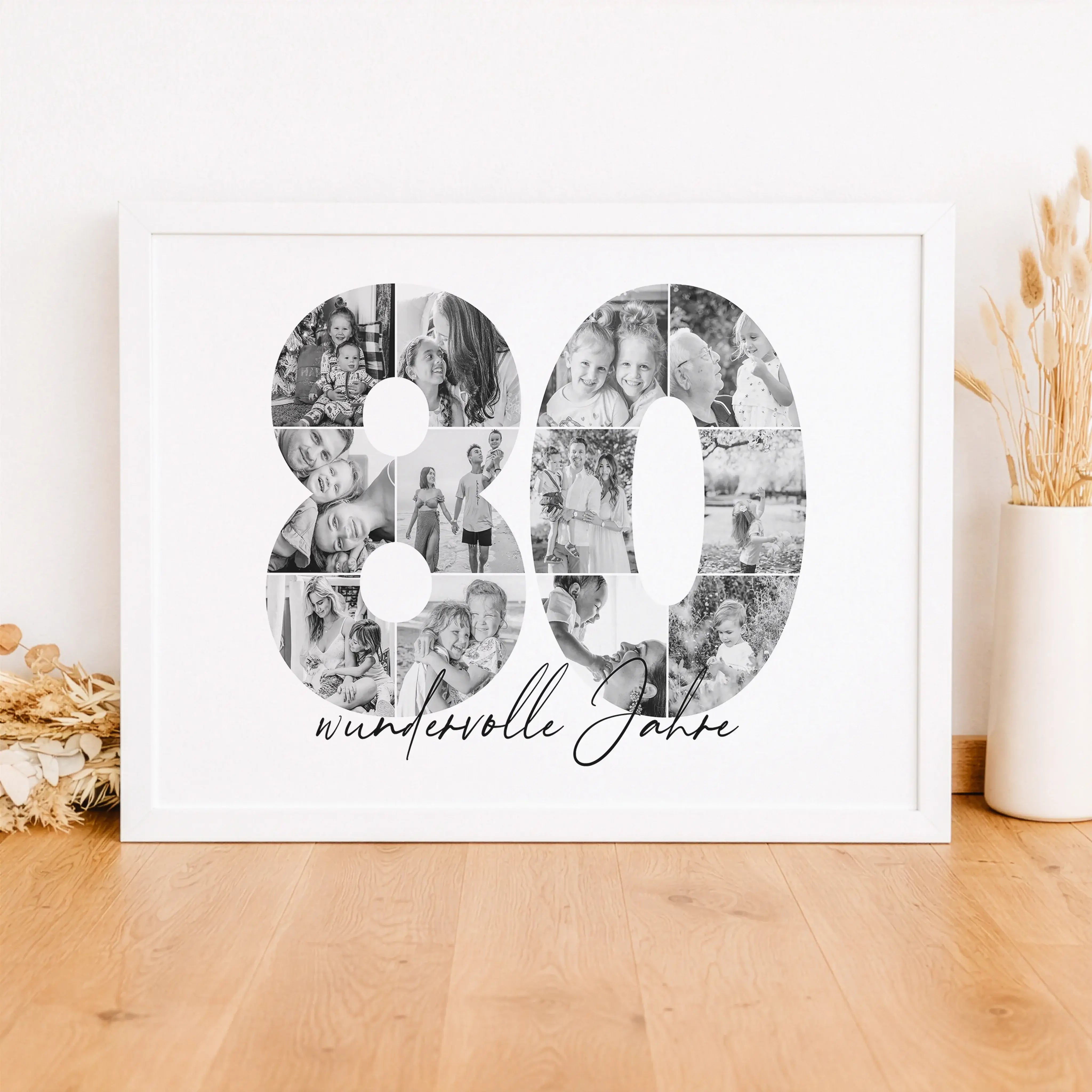 Foto Poster 80-Personalisiertes Poster-famprints-Das Foto Poster 80 von famprints ist eine persönliche Geschenkidee für besondere Anlässe wie runde Geburtstage, Jubiläen oder Jahrestage. Die große Zahl 80 wird mit deinen eigenen Fotos gestaltet und bildet