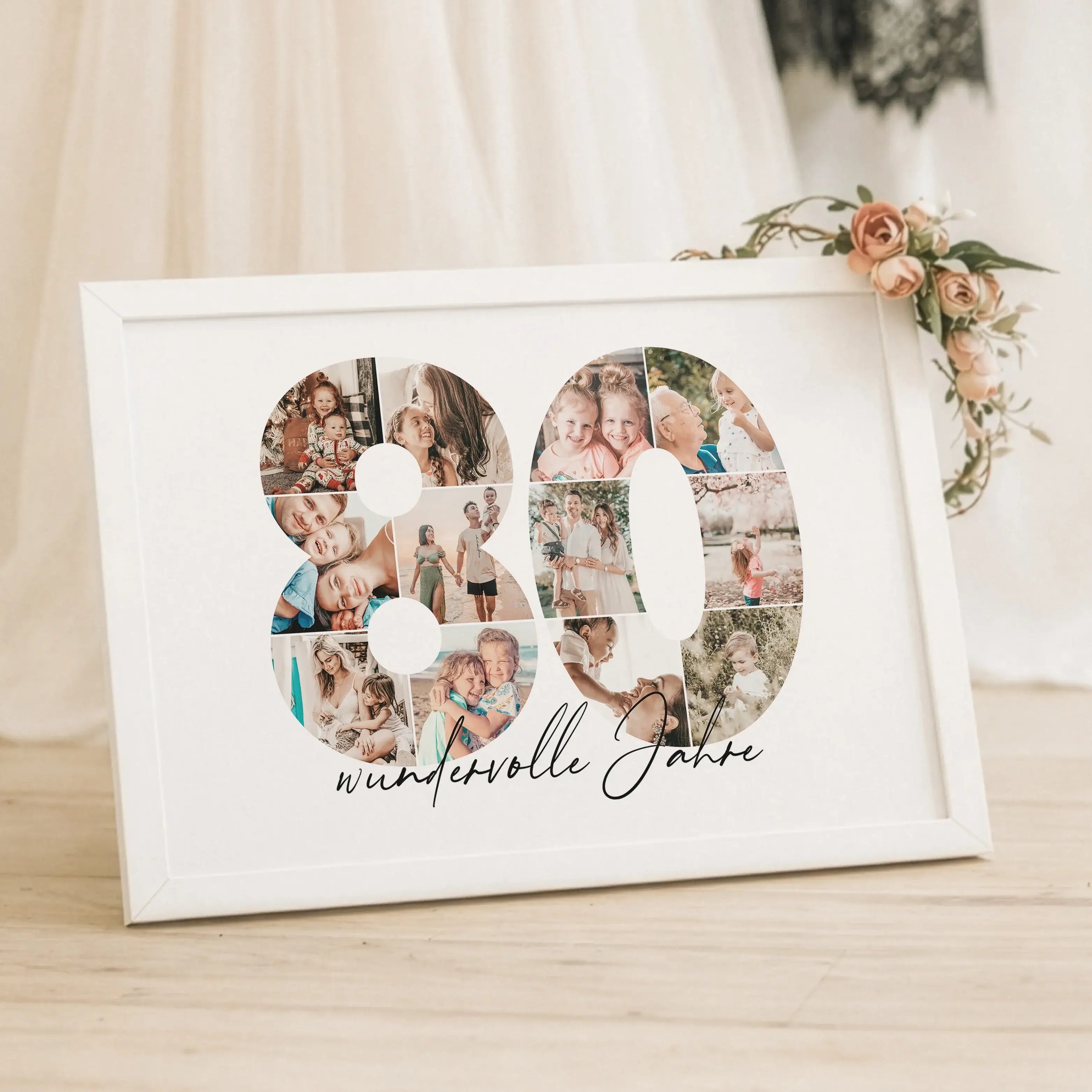 Foto Poster 80-Personalisiertes Poster-famprints-Das Foto Poster 80 von famprints ist eine persönliche Geschenkidee für besondere Anlässe wie runde Geburtstage, Jubiläen oder Jahrestage. Die große Zahl 80 wird mit deinen eigenen Fotos gestaltet und bildet