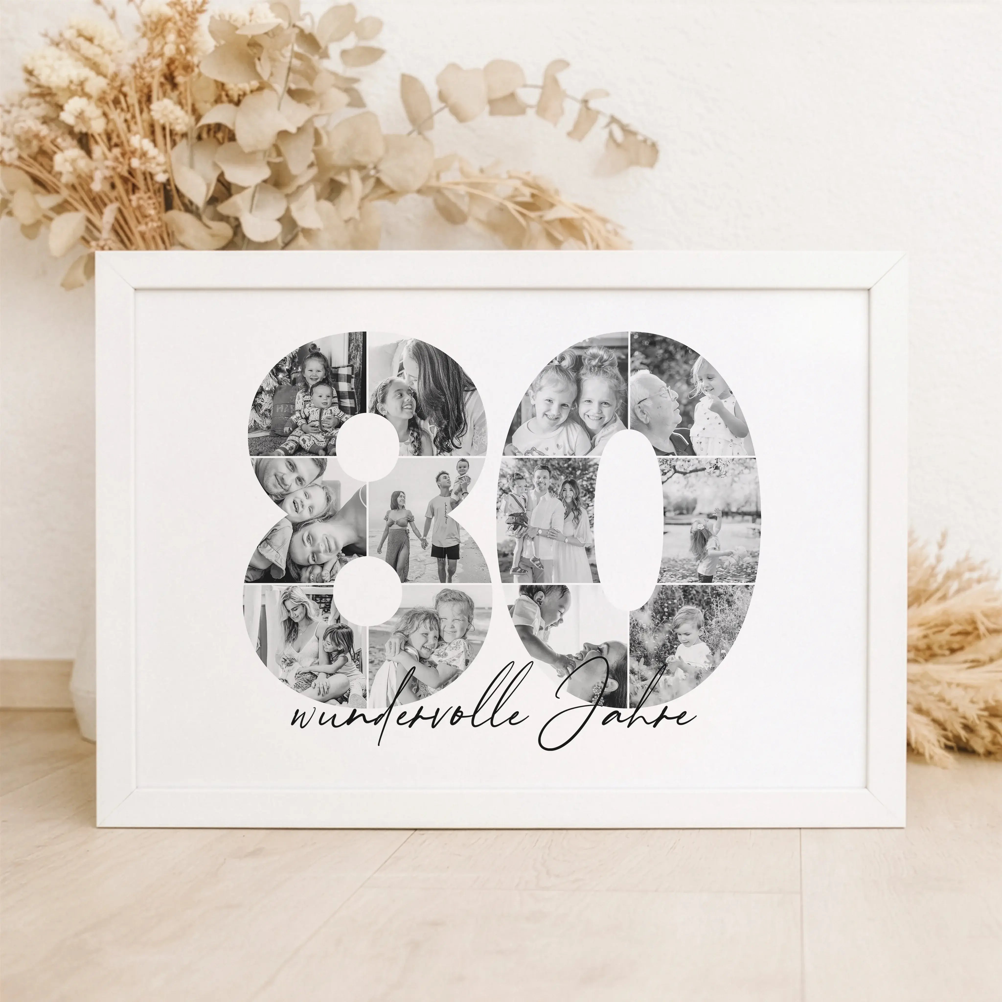 Foto Poster 80-Personalisiertes Poster-famprints-Das Foto Poster 80 von famprints ist eine persönliche Geschenkidee für besondere Anlässe wie runde Geburtstage, Jubiläen oder Jahrestage. Die große Zahl 80 wird mit deinen eigenen Fotos gestaltet und bildet