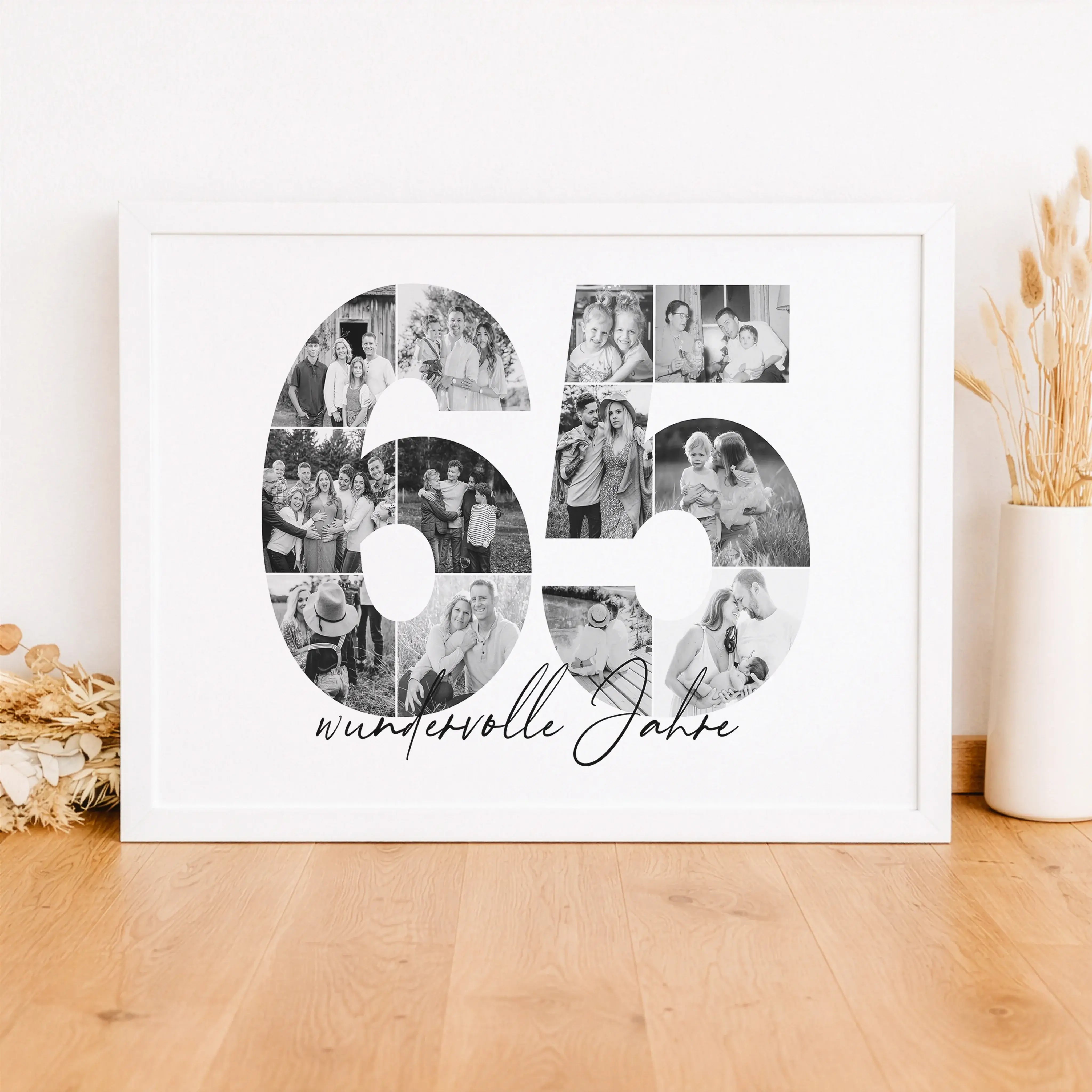 Foto Poster 65-Personalisiertes Poster-famprints-Das Foto Poster 65 von famprints macht aus einem besonderen Lebensjahr ein persönliches Erinnerungsstück. Die große Zahl 65 wird mit deinen eigenen Bildern gefüllt und zu einer harmonischen Fotocollage zusa