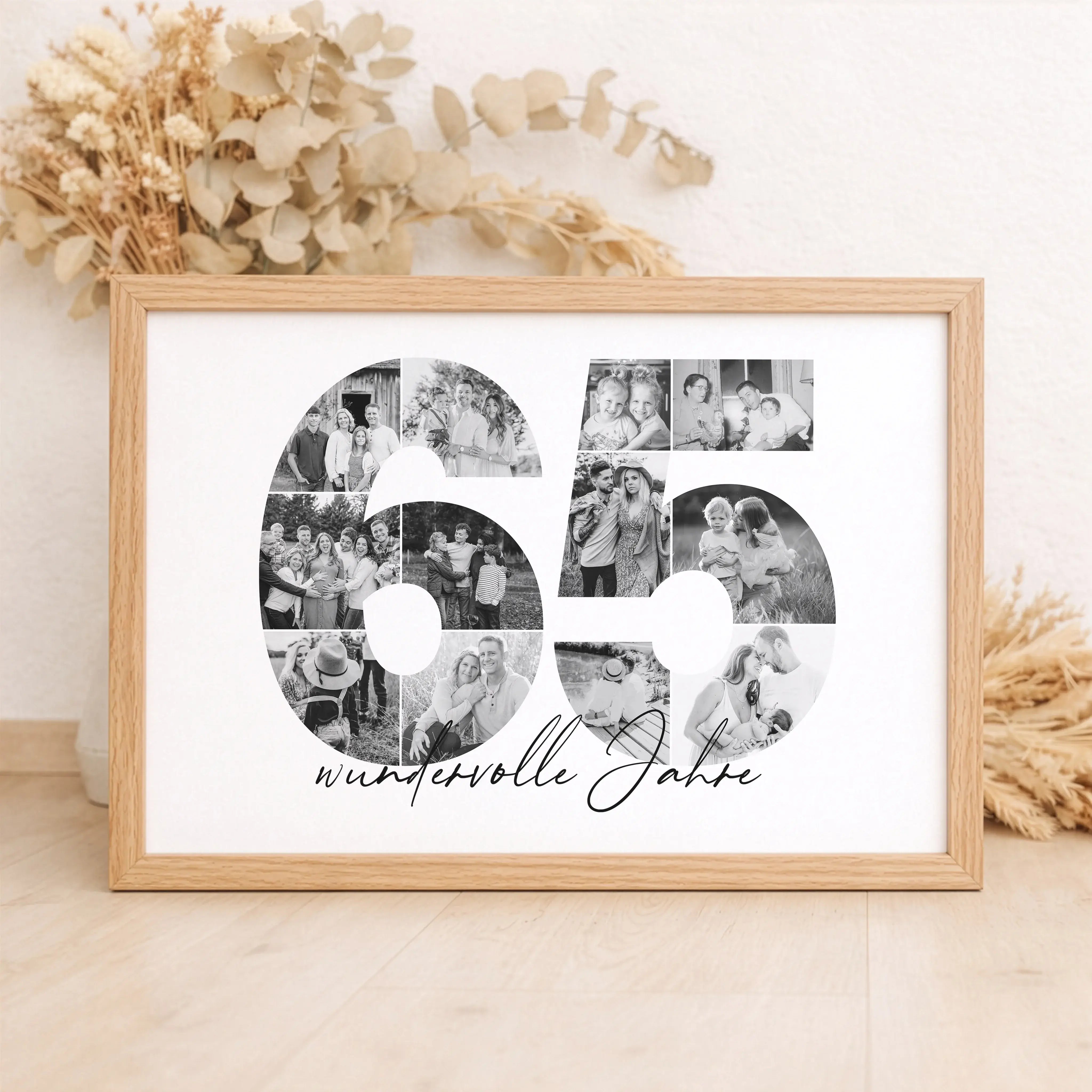Foto Poster 65-Personalisiertes Poster-famprints-Das Foto Poster 65 von famprints macht aus einem besonderen Lebensjahr ein persönliches Erinnerungsstück. Die große Zahl 65 wird mit deinen eigenen Bildern gefüllt und zu einer harmonischen Fotocollage zusa