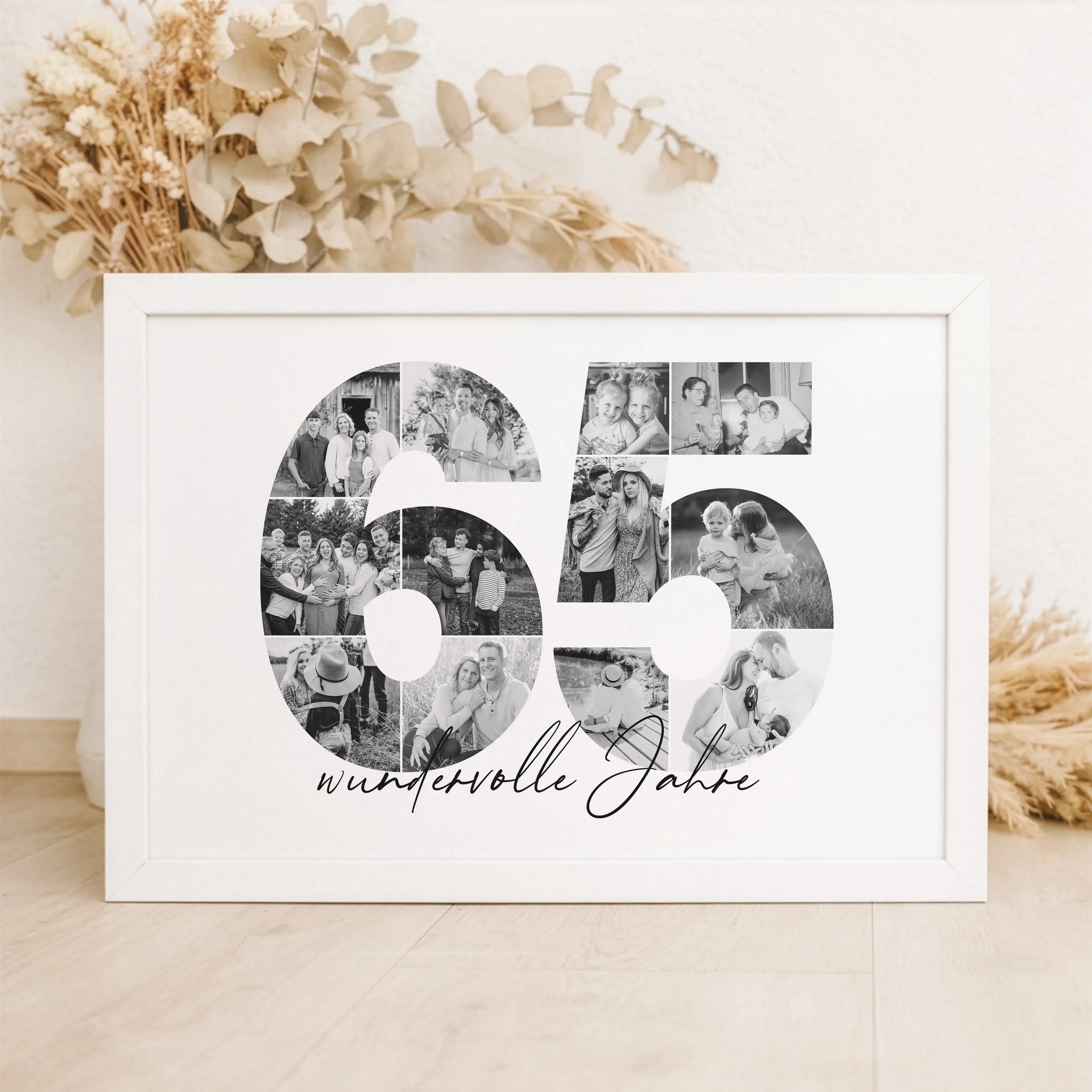 Foto Poster 65-Personalisiertes Poster-famprints-Das Foto Poster 65 von famprints macht aus einem besonderen Lebensjahr ein persönliches Erinnerungsstück. Die große Zahl 65 wird mit deinen eigenen Bildern gefüllt und zu einer harmonischen Fotocollage zusa