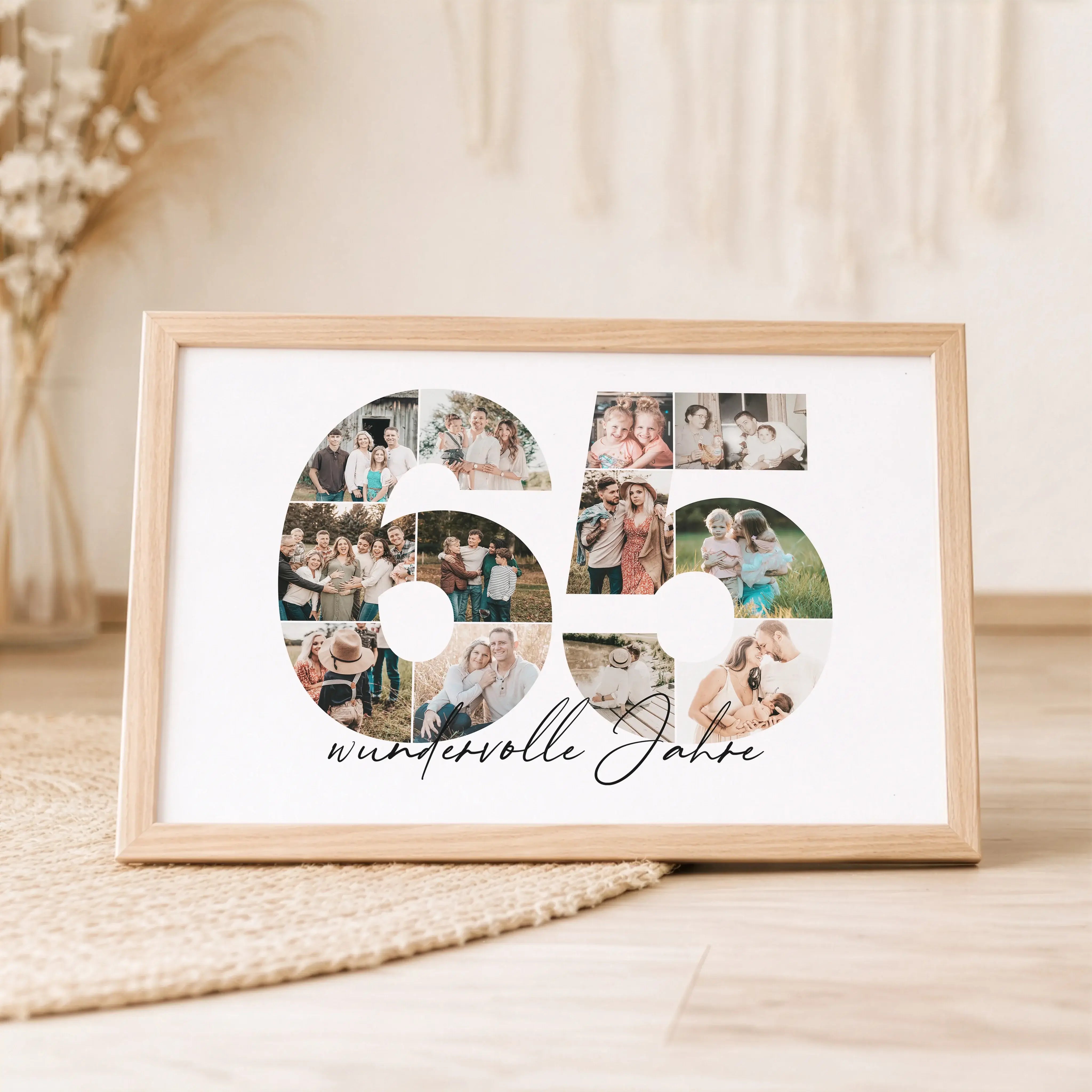 Foto Poster 65-Personalisiertes Poster-famprints-Das Foto Poster 65 von famprints macht aus einem besonderen Lebensjahr ein persönliches Erinnerungsstück. Die große Zahl 65 wird mit deinen eigenen Bildern gefüllt und zu einer harmonischen Fotocollage zusa