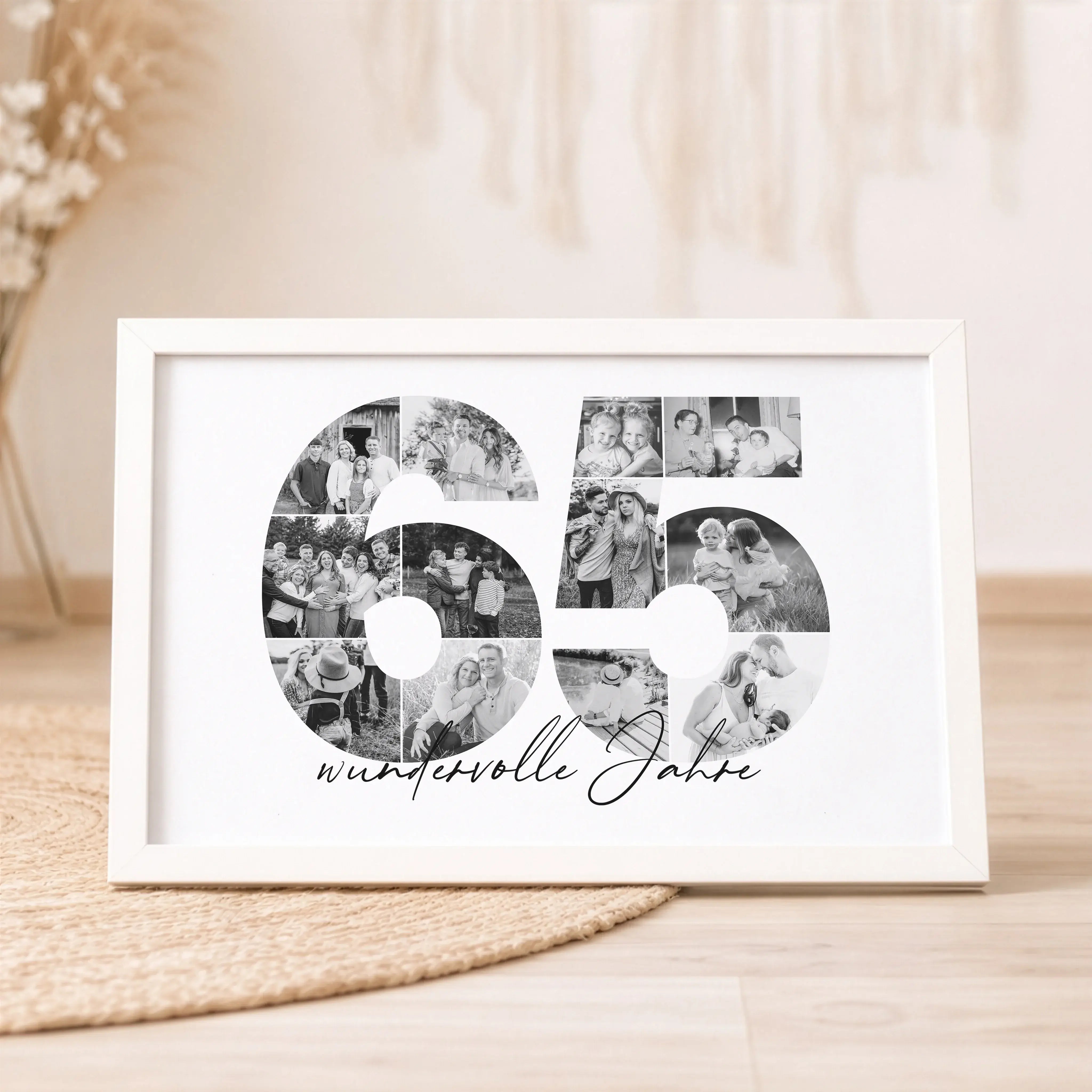 Foto Poster 65-Personalisiertes Poster-famprints-Das Foto Poster 65 von famprints macht aus einem besonderen Lebensjahr ein persönliches Erinnerungsstück. Die große Zahl 65 wird mit deinen eigenen Bildern gefüllt und zu einer harmonischen Fotocollage zusa