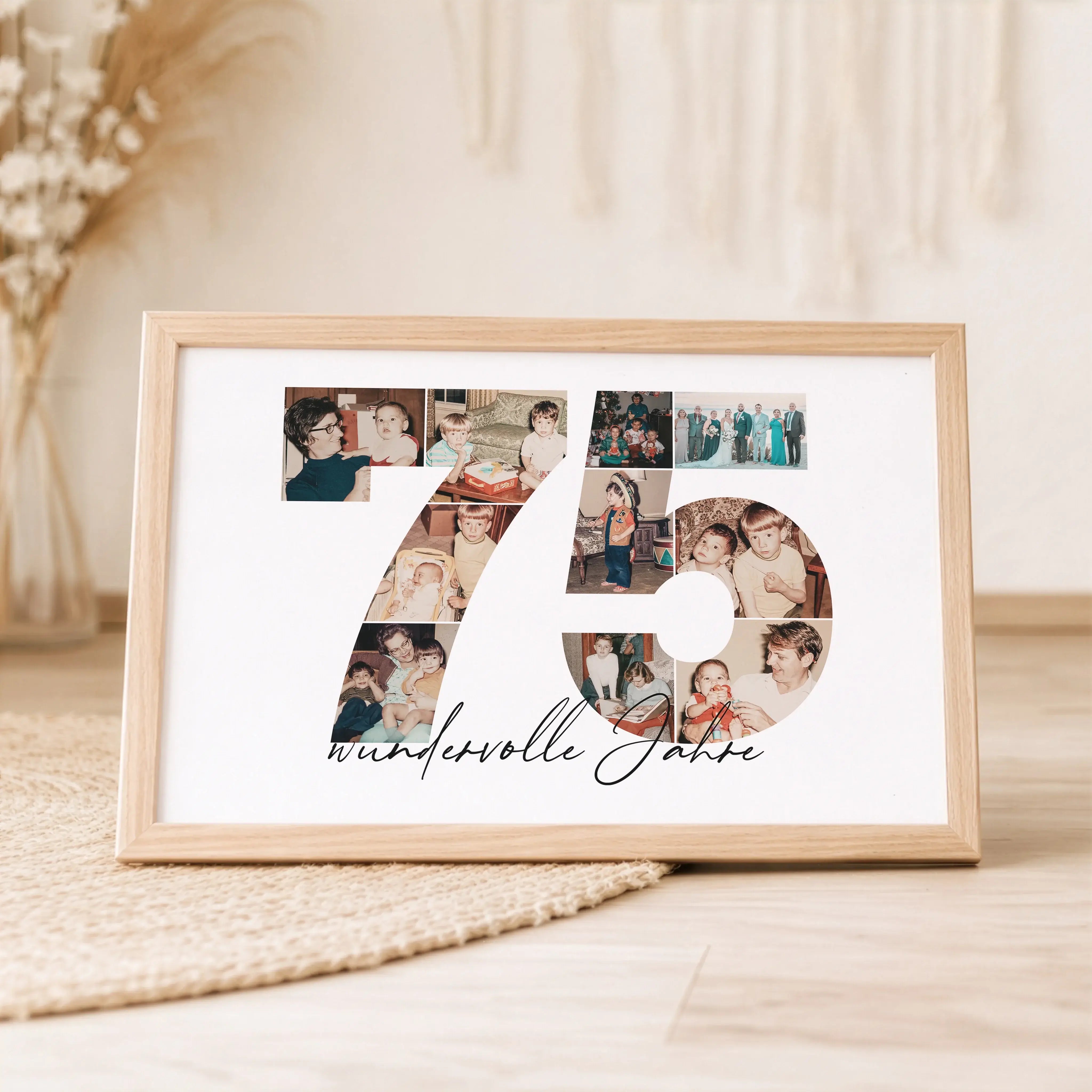 Foto Poster 75-Personalisiertes Poster-famprints-Das Foto Poster 75 ist eine persönliche Geschenkidee für besondere Anlässe wie den 75. Geburtstag, einen Hochzeitstag oder ein Jubiläum. Die große Zahl 75 wird aus deinen eigenen Fotos gestaltet und erzählt