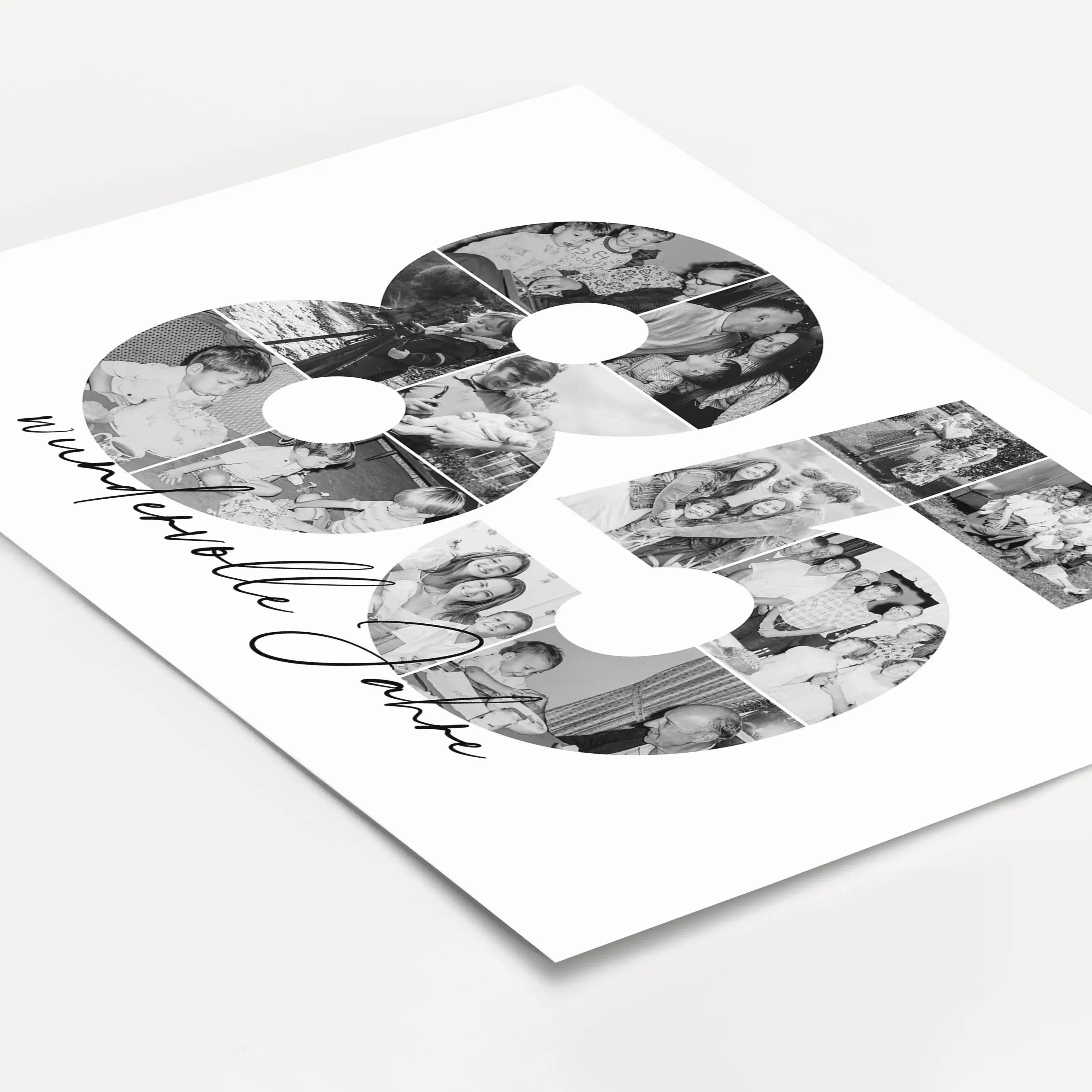 Foto Poster 85 Jahre - Personalisiertes Poster - famprints - Feiere besondere Momente mit unserem einzigartigen Foto Poster 85! Dieses personalisierte Poster zeigt die Zahl 85, die du mit deinen liebsten Fotos hinterlegen kannst – so entsteht eine individ