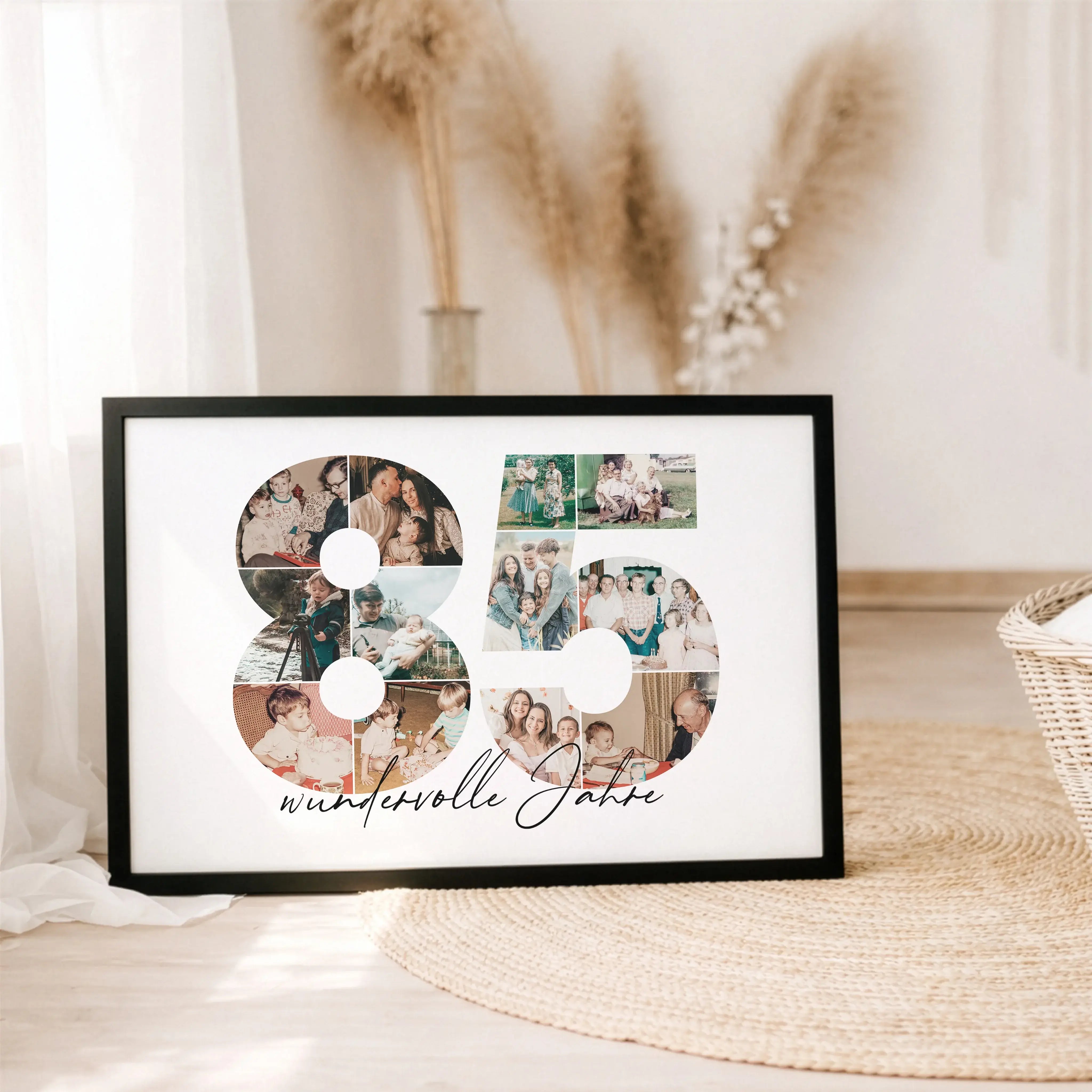 Foto Poster 85-Personalisiertes Poster-famprints-Das Foto Poster 85 ist eine besondere Art, gemeinsame Lebensjahre sichtbar zu machen. Die Zahl 85 wird aus deinen eigenen Bildern gestaltet und erzählt eine persönliche Geschichte voller Erinnerungen, Erleb