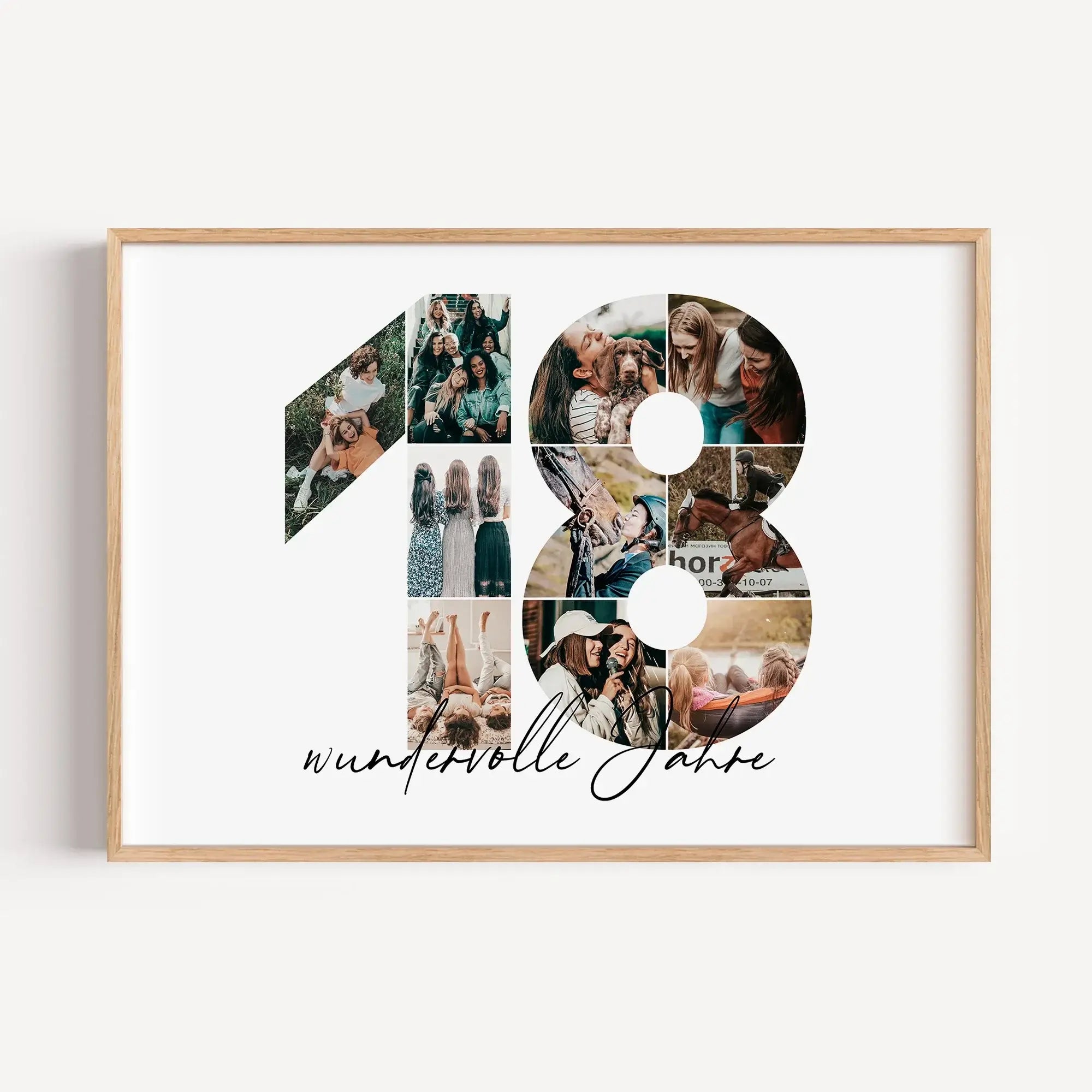 Foto Poster 18-Personalisiertes Poster-famprints-Das Foto Poster 18 von famprints macht aus Erinnerungen ein persönliches Wandbild mit Bedeutung. Die Zahl 18 wird aus deinen eigenen Bildern gestaltet und bildet eine harmonische Fotocollage, die besondere