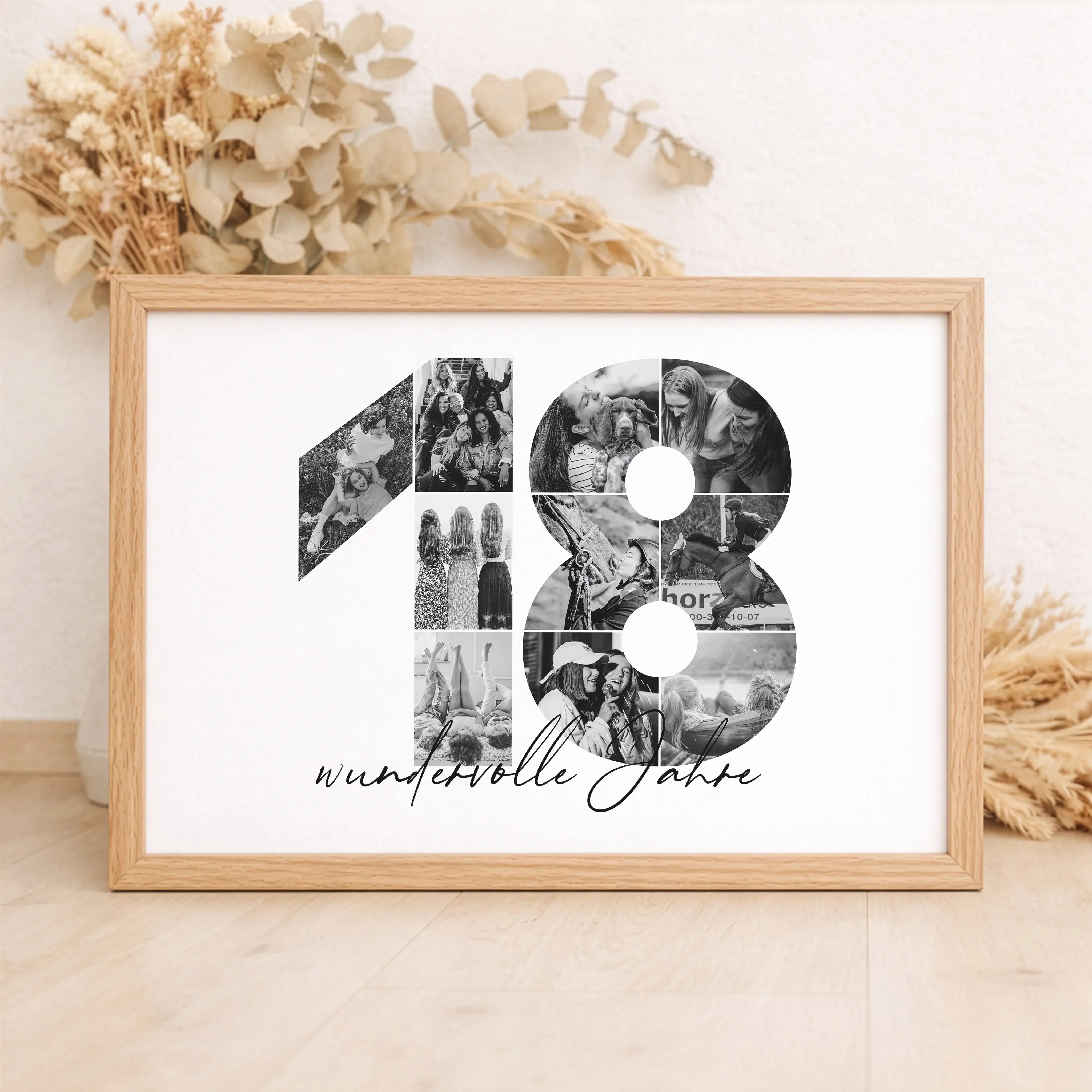 Foto Poster 18-Personalisiertes Poster-famprints-Das Foto Poster 18 von famprints macht aus Erinnerungen ein persönliches Wandbild mit Bedeutung. Die Zahl 18 wird aus deinen eigenen Bildern gestaltet und bildet eine harmonische Fotocollage, die besondere