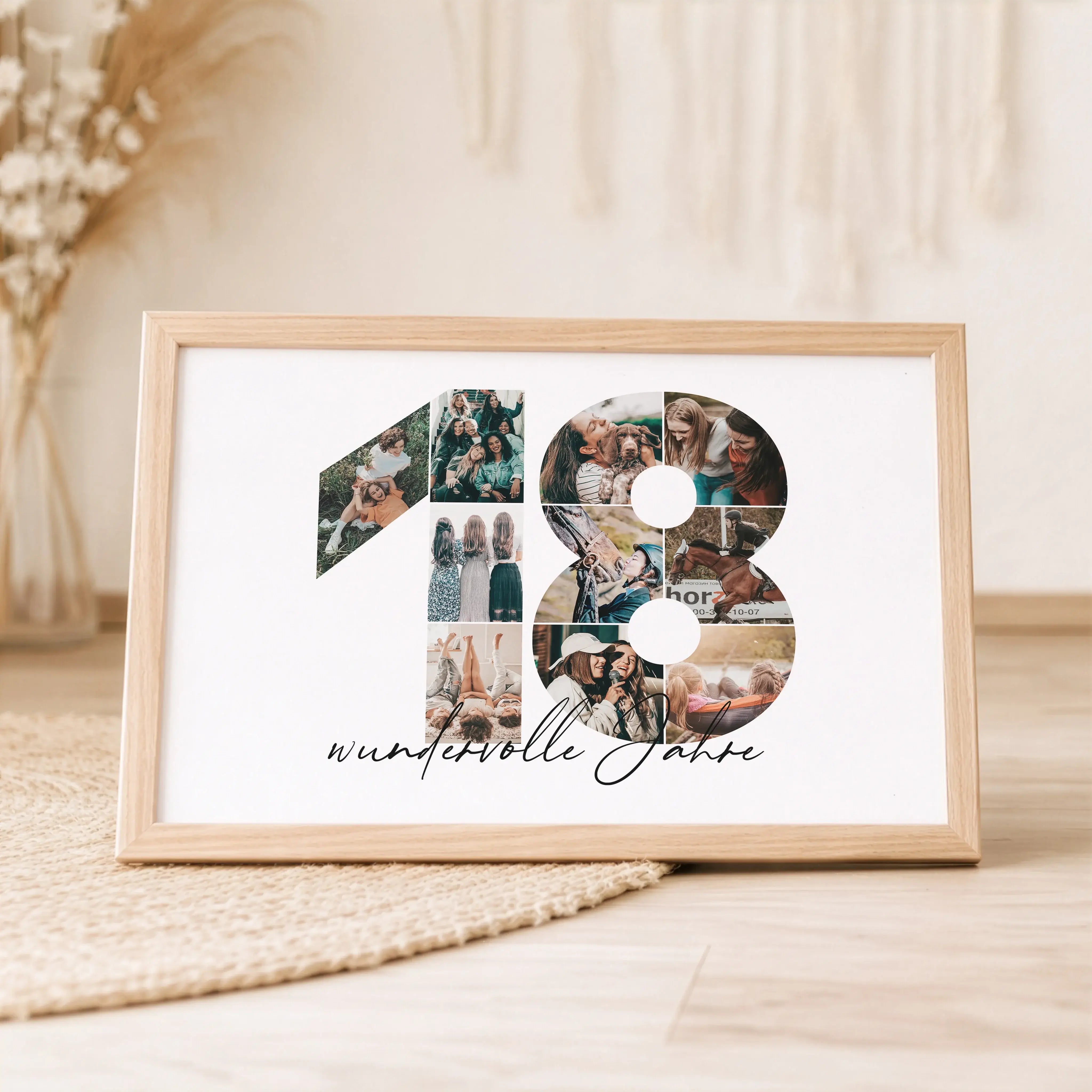 Foto Poster 18-Personalisiertes Poster-famprints-Das Foto Poster 18 von famprints macht aus Erinnerungen ein persönliches Wandbild mit Bedeutung. Die Zahl 18 wird aus deinen eigenen Bildern gestaltet und bildet eine harmonische Fotocollage, die besondere