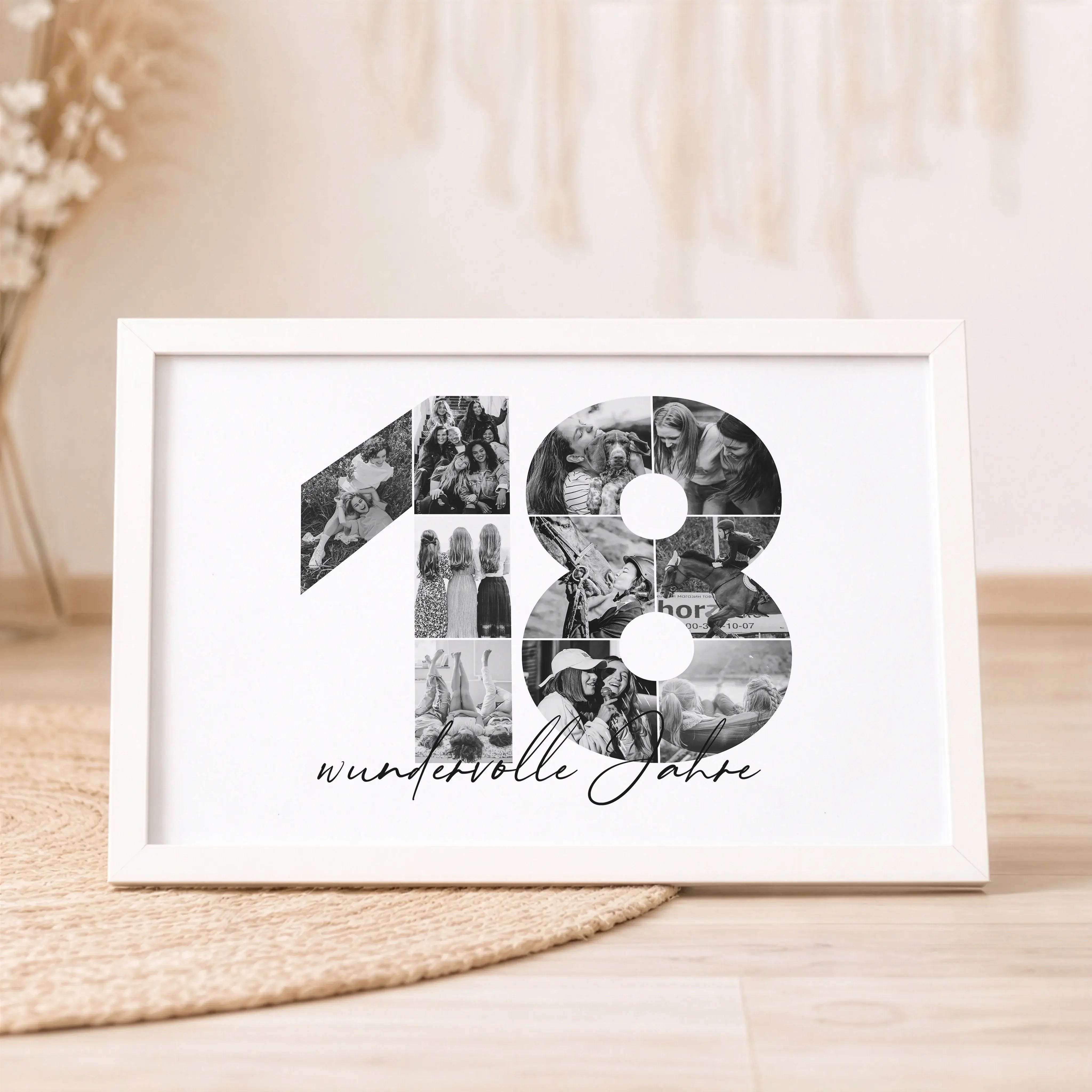 Foto Poster 18-Personalisiertes Poster-famprints-Das Foto Poster 18 von famprints macht aus Erinnerungen ein persönliches Wandbild mit Bedeutung. Die Zahl 18 wird aus deinen eigenen Bildern gestaltet und bildet eine harmonische Fotocollage, die besondere