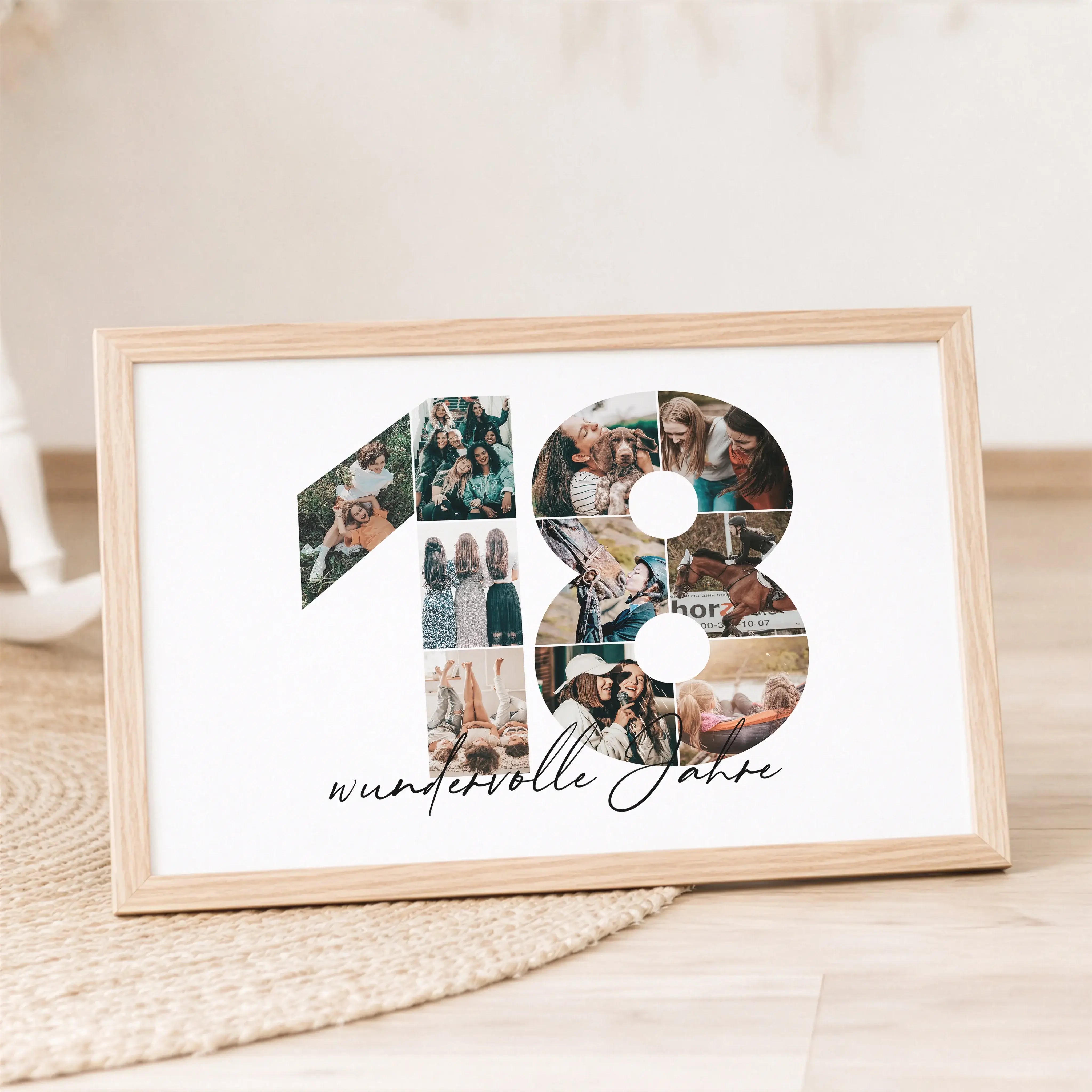 Foto Poster 18-Personalisiertes Poster-famprints-Das Foto Poster 18 von famprints macht aus Erinnerungen ein persönliches Wandbild mit Bedeutung. Die Zahl 18 wird aus deinen eigenen Bildern gestaltet und bildet eine harmonische Fotocollage, die besondere