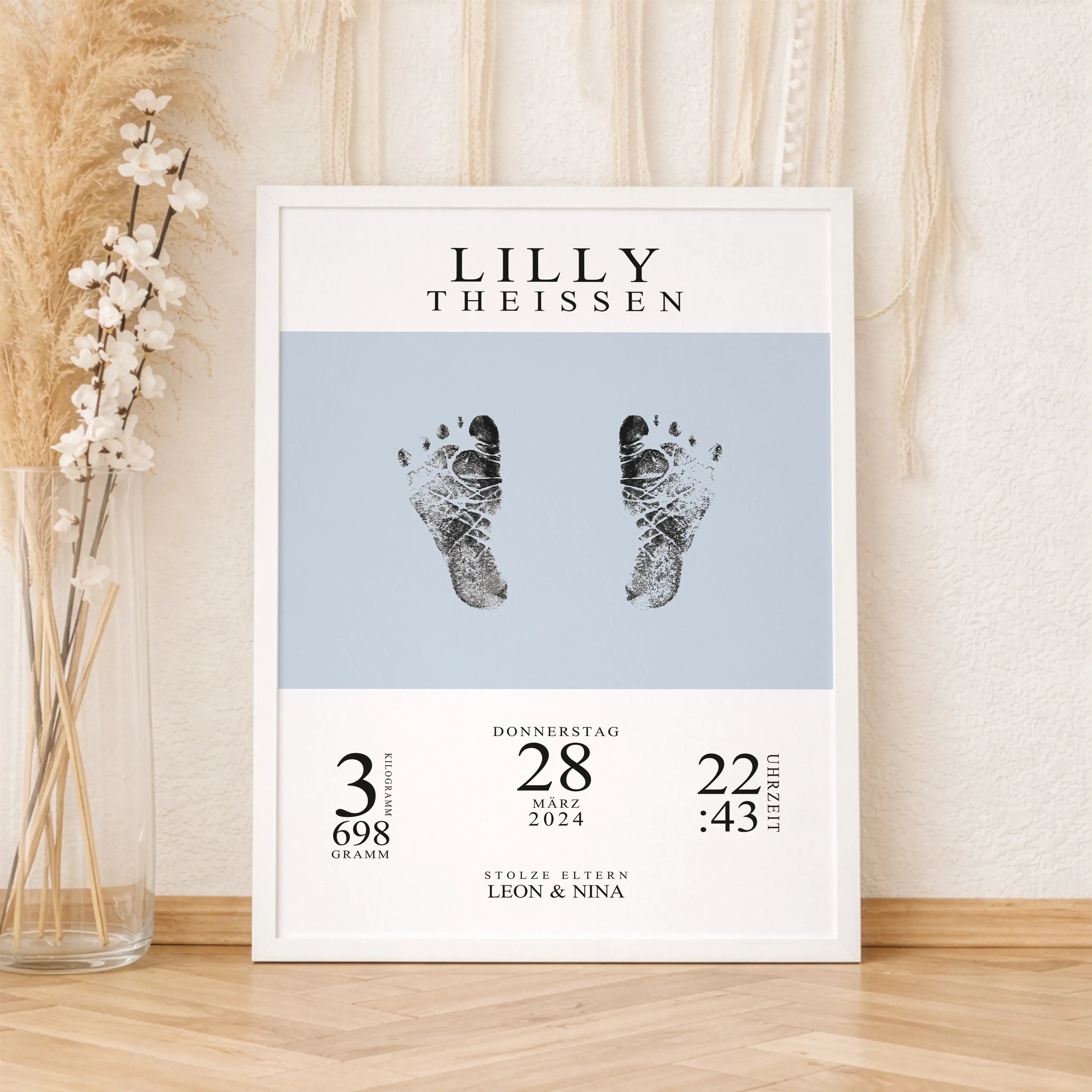 Geburtsposter mit Abdruck-Personalisiertes Poster-famprints-Ein Geburtsposter mit Abdruck hält die ersten großen Momente deines Babys stilvoll fest. Bei famprints gestaltest du ein personalisiertes Poster zur Geburt, das Name, Geburtsdatum, Uhrzeit und Ge
