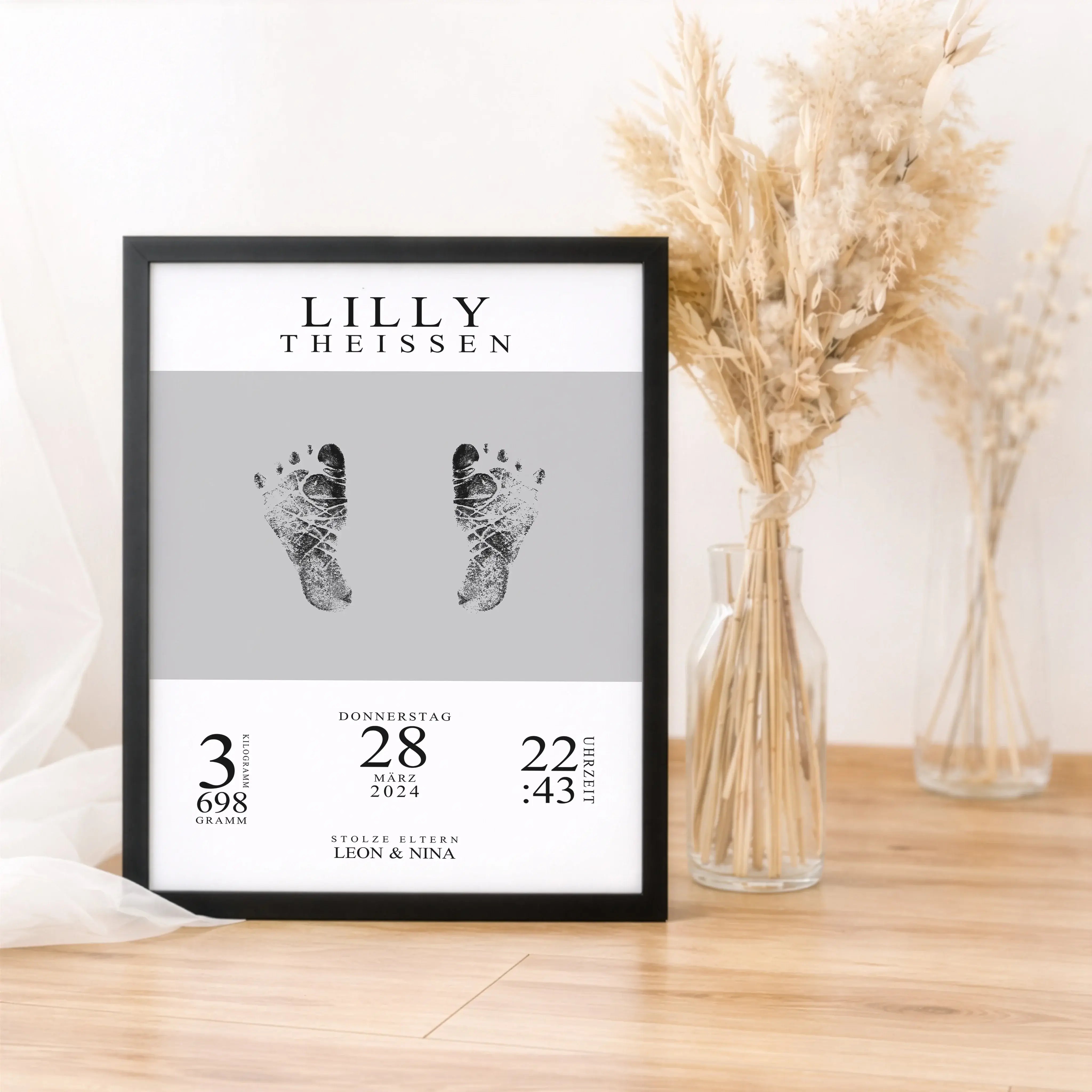 Geburtsposter mit Abdruck-Personalisiertes Poster-famprints-Ein Geburtsposter mit Abdruck hält die ersten großen Momente deines Babys stilvoll fest. Bei famprints gestaltest du ein personalisiertes Poster zur Geburt, das Name, Geburtsdatum, Uhrzeit und Ge