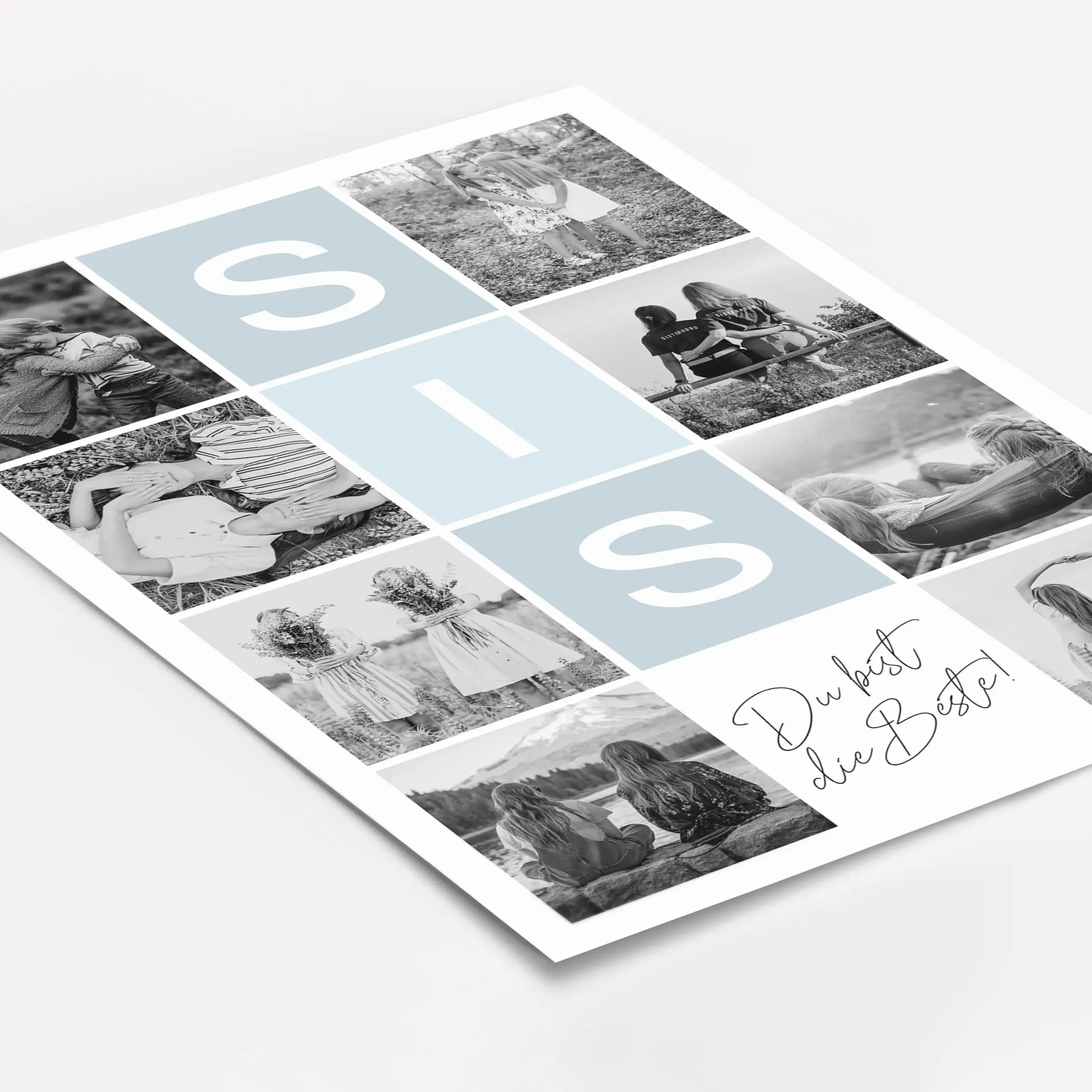 Sis Fotocollage-Personalisiertes Poster-famprints-Die Sis Fotocollage von famprints ist eine persönliche Art, eure Verbindung sichtbar zu machen. Aus mehreren Lieblingsfotos entsteht ein harmonisches Poster, das eure gemeinsamen Momente modern und ruhig i