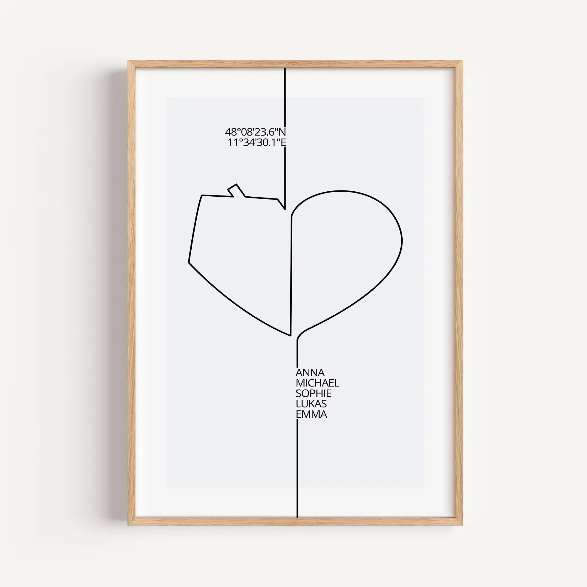 Familienposter Herz Haus-Personalisiertes Poster-famprints-Das Familienposter Herz Haus von famprints verbindet das, was zählt: Zuhause und Zusammenhalt. Das minimalistische Line-Art-Motiv aus Herz und Haus verschmilzt zu einem stimmigen Gesamtbild und ma