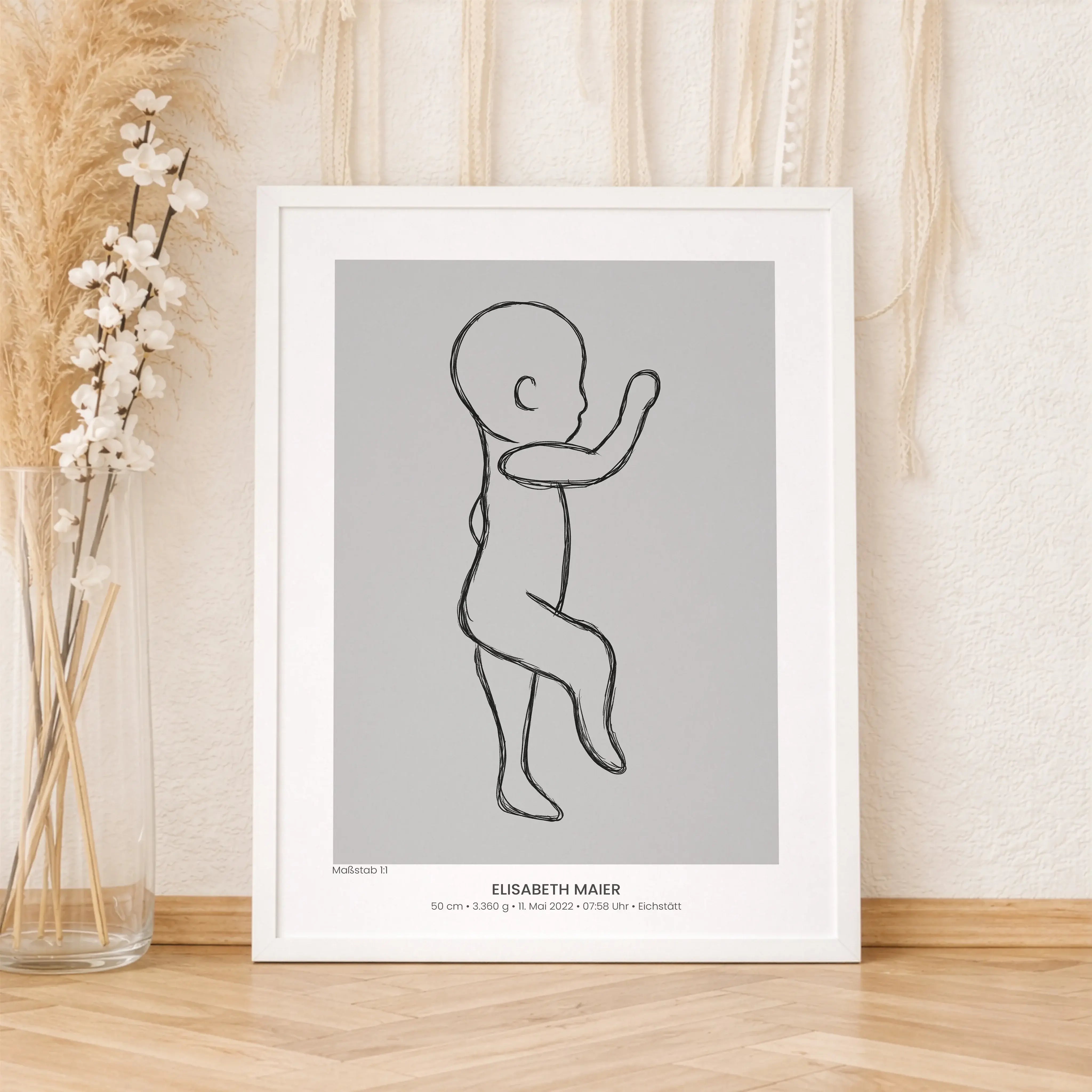 Geburtsposter 1:1 Baby 'Sketch'-Personalisiertes Poster-famprints-Hier beginnt ein ganz besonderer Moment: Das Geburtsposter 1:1 Baby Sketch von famprints hält die exakte Größe deines Babys bei der Geburt fest und macht sie für immer sichtbar. Die gezeich