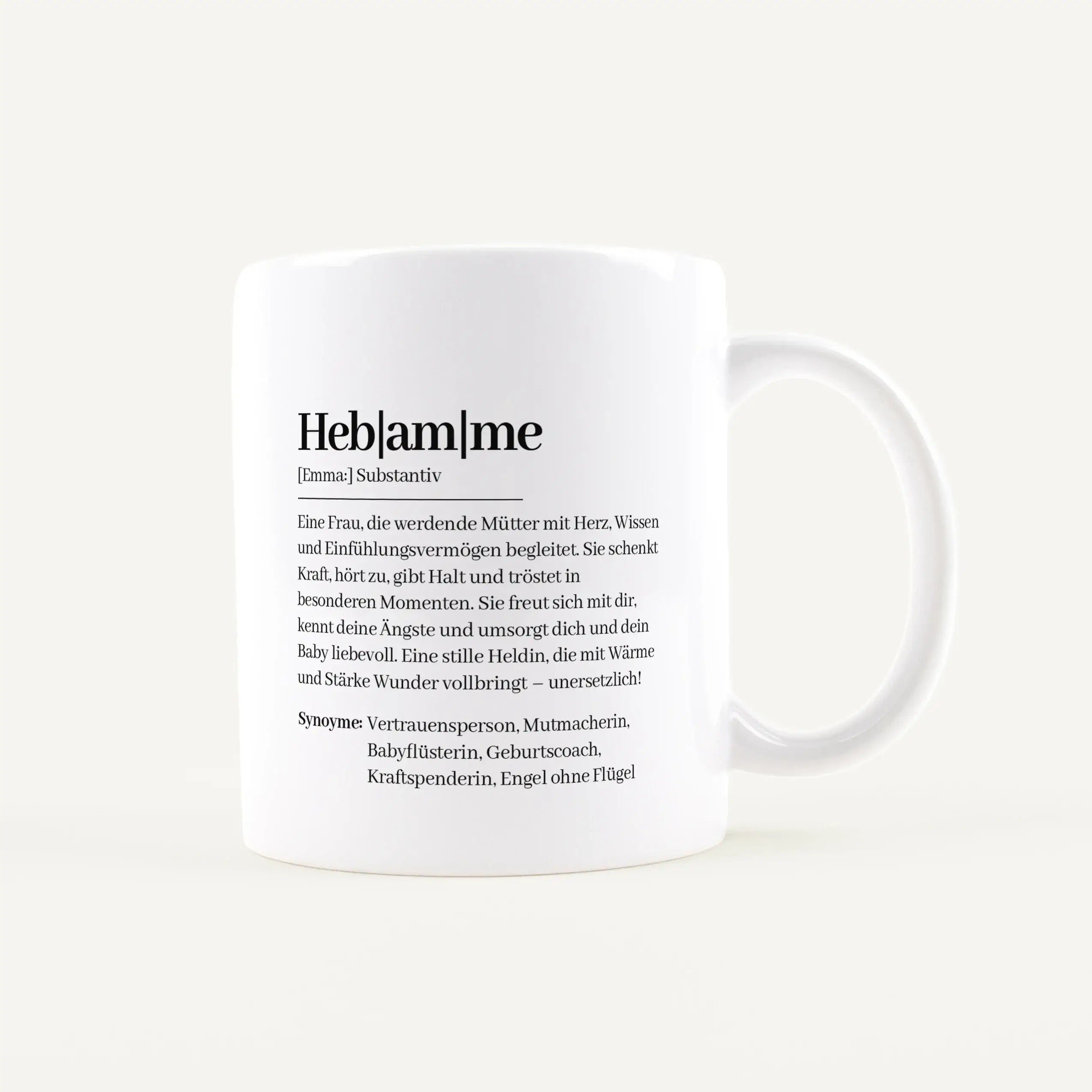 Tasse Definition Hebamme-Keramik Tasse-famprints-Die Tasse Definition Hebamme ist ein persönliches Geschenk für einen Menschen, der in einer ganz besonderen Zeit an deiner Seite war. Das Design im liebevollen Duden Stil beschreibt mit einfühlsamen Worten,