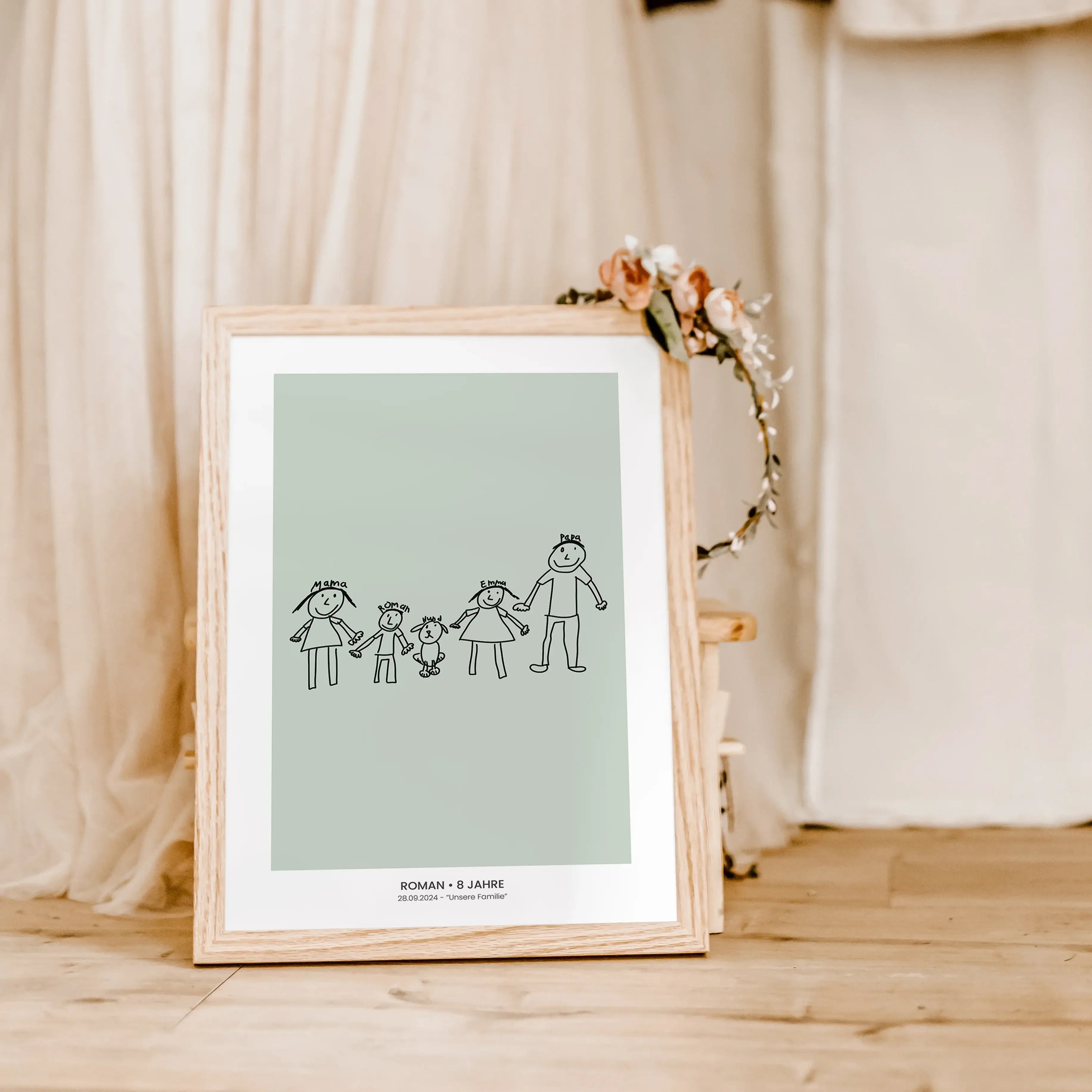 Kinderkunst Poster-famprints-Personalisiertes Poster-Von Buntstiften zum Kunstwerk – So wird aus deiner Kinderzeichnung ein einzigartiges Poster Poster! Der kleine Picasso in deiner Familie hat dir wieder ein Kunstwerk gemalt und du fragst dich was du mit