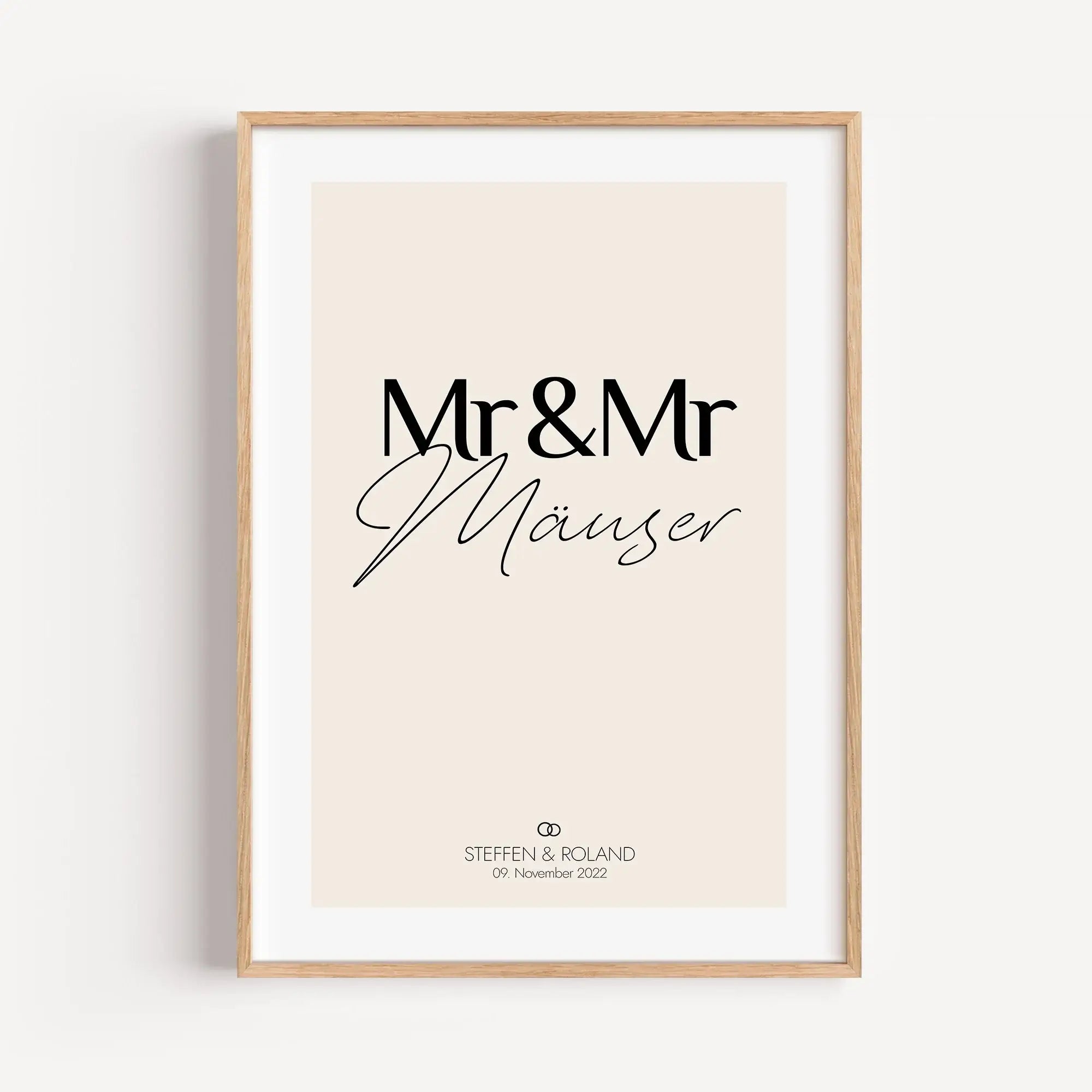 Paar Poster Mr & Mr-famprints-Personalisiertes Poster-Unser personalisiertes Hochzeit Poster Mr & Mr ist perfekt für alle gleichgeschlechtlichen Paare die ihren einzigartigen Tag unvergessen machen wollen. Du kannst den Text mit euren Namen, dem Hochzeits