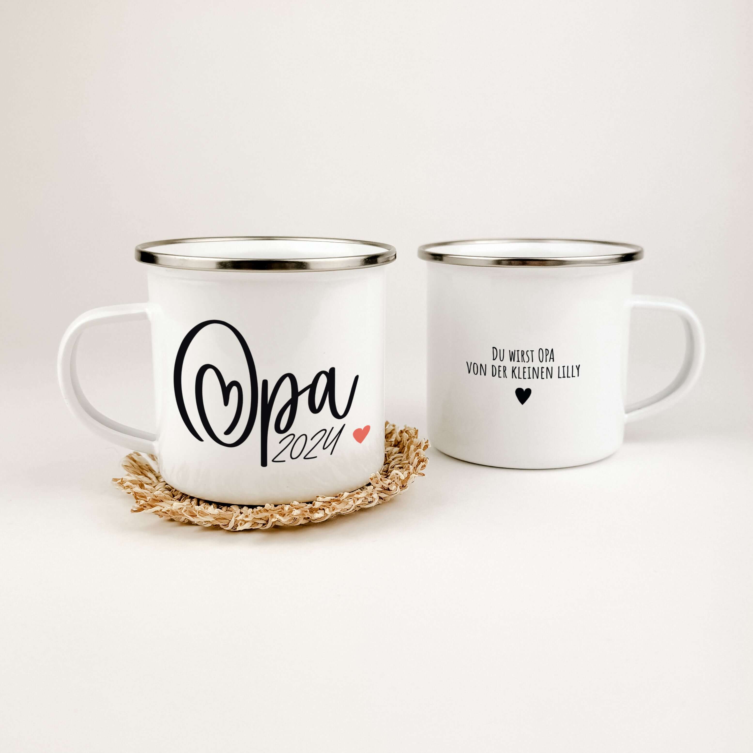 Emaille Tasse Du wirst Opa-famprints-Emaille Tasse-Entdecke die Emaille Tasse "Du wirst Opa" – das perfekte Geschenk für werdende Großeltern! Diese Tasse bietet dir die Möglichkeit, eine persönliche Widmung und das Jahr hinzuzufügen, und sorgt für unverge