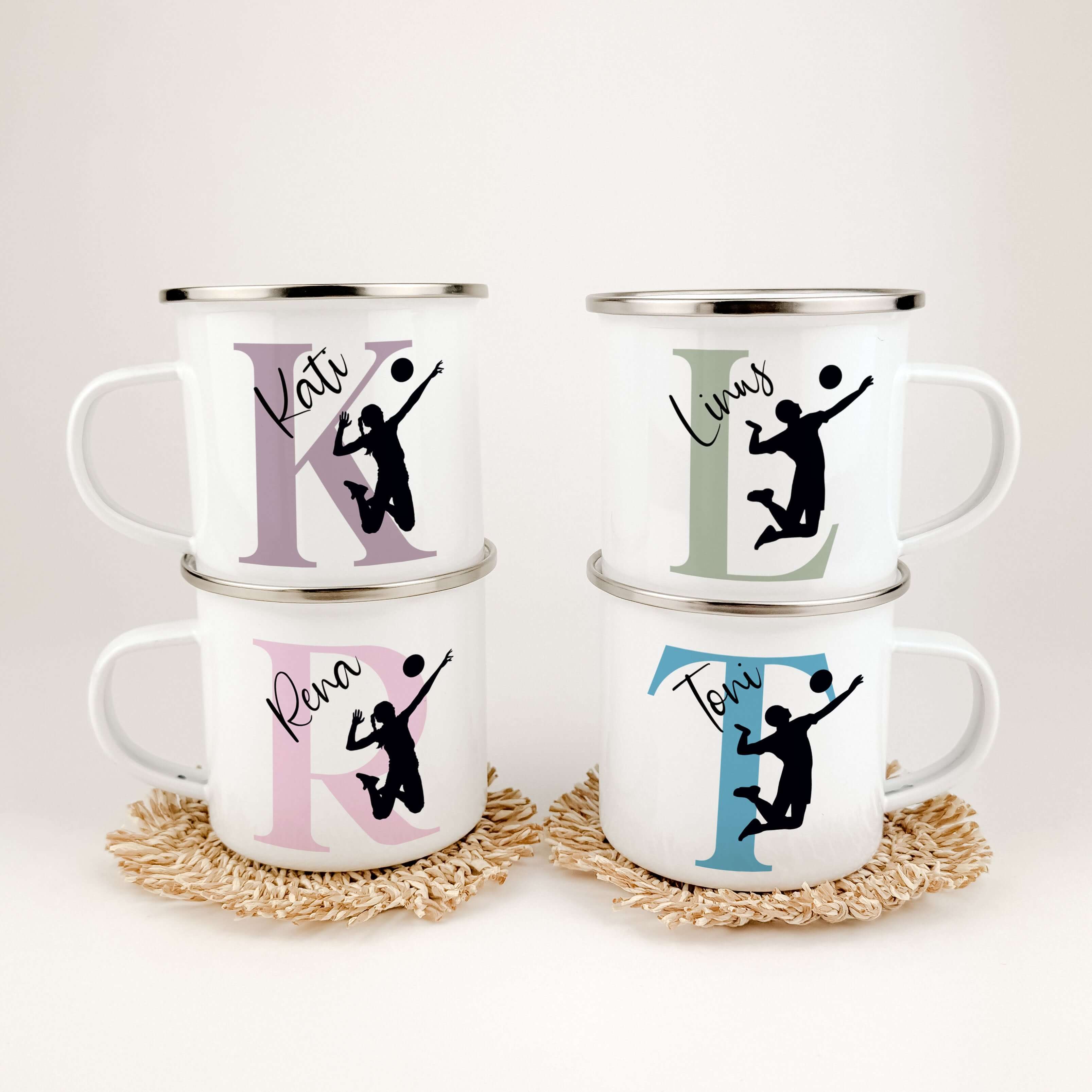 Emaille Tasse mit Namen Volleyball-famprints-Emaille Tasse-Entdecke die perfekte Kombination aus Individualität und Leidenschaft mit unserer personalisierten Emaille Tasse für Volleyball-Fans! Diese einzigartige Tasse ist nicht nur ein praktischer Begleit