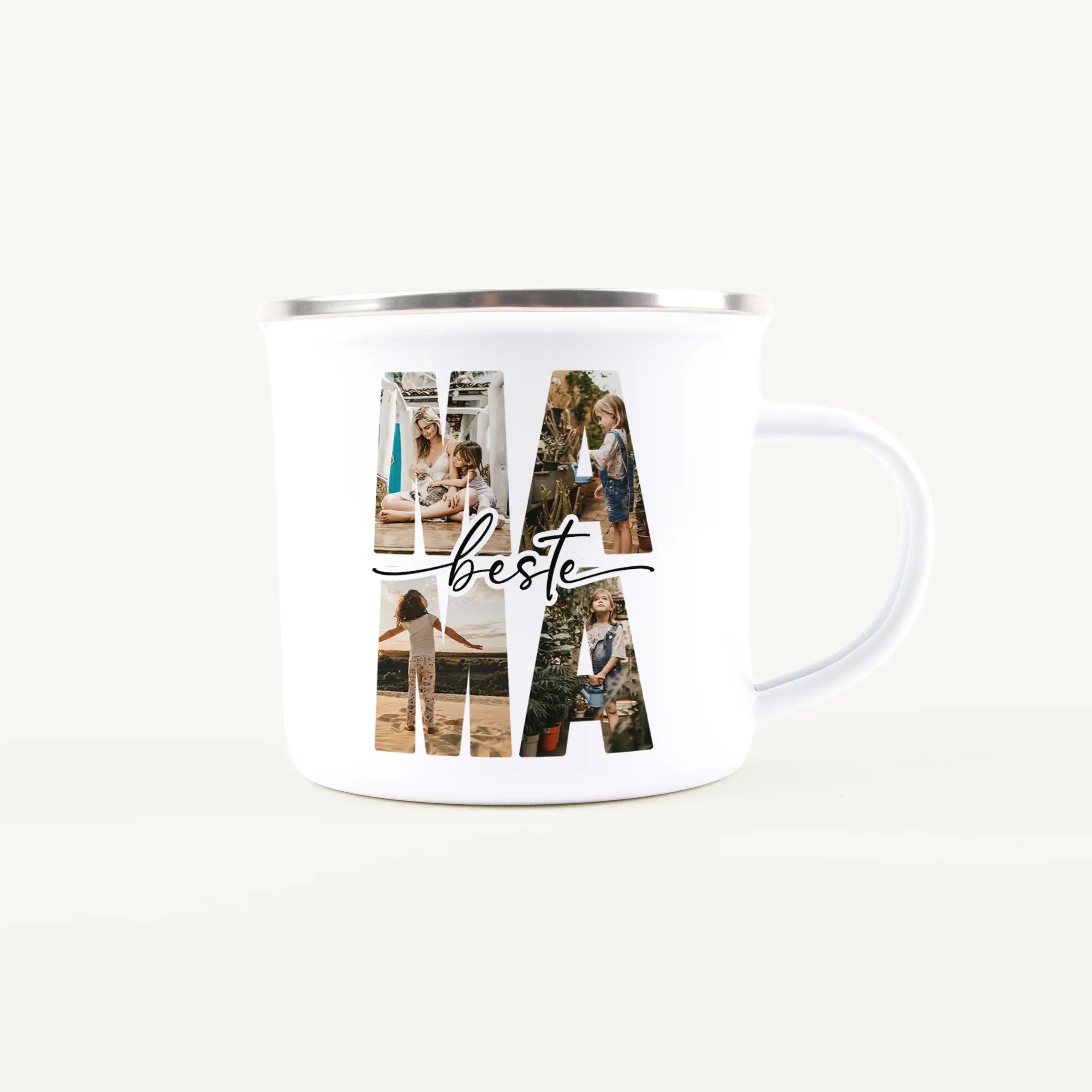 Emaille Tasse beste Mama-Emaille Tasse-famprints-Mit der personalisierten Emaille Tasse beste Mama von famprints schenkst du nicht nur eine hübsche Tasse, sondern einen ganz persönlichen Moment, der im Alltag deiner Mama jeden Tag aufs Neue Freude weckt.