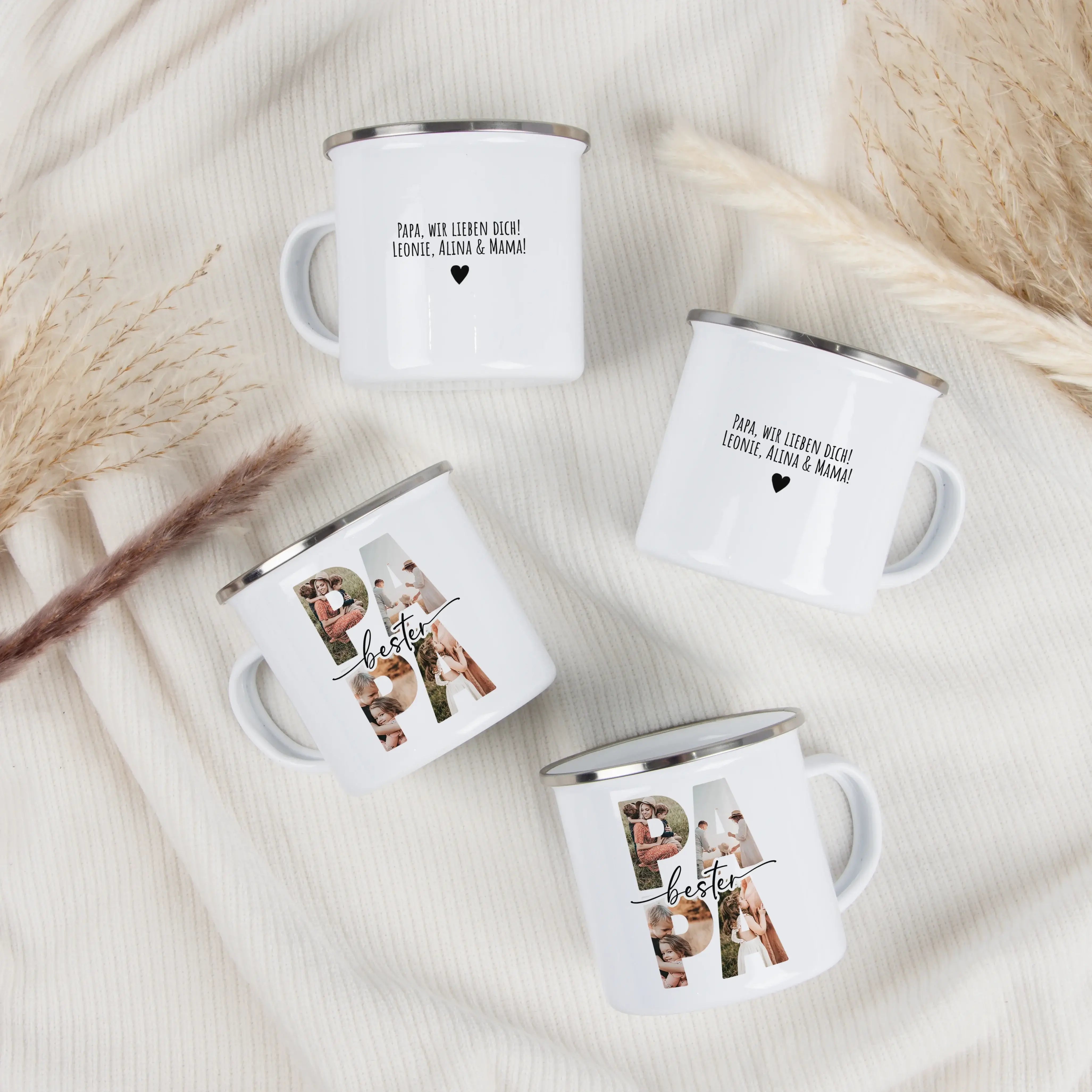 Emaille Tasse bester Papa-Emaille Tasse-famprints-Die Emaille Tasse bester Papa von famprints ist ein liebevoll personalisierbares Geschenk, das gemeinsame Erinnerungen sichtbar macht und jeden Morgen ein Lächeln auf Papas Gesicht zaubert. Deine Fotos in