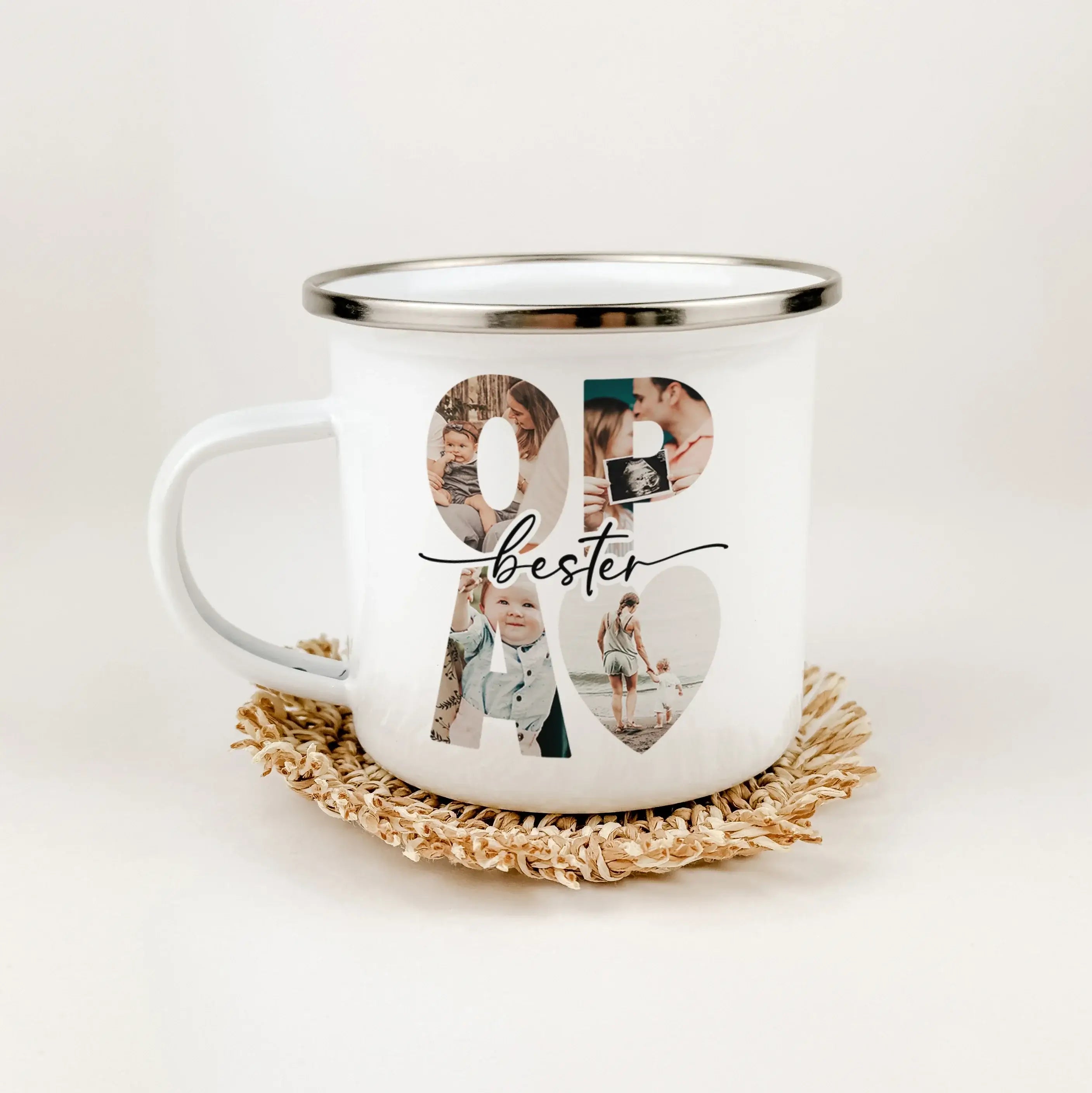 Emaille Tasse bester Opa - Emaille Tasse - famprints - Mach deinem Opa eine ganz besondere Freude mit unserer personalisierten Emaille Tasse bester Opa, die nicht nur seine Kaffeepausen verschönert, sondern auch ein einzigartiges Stück Erinnerung wird. Di