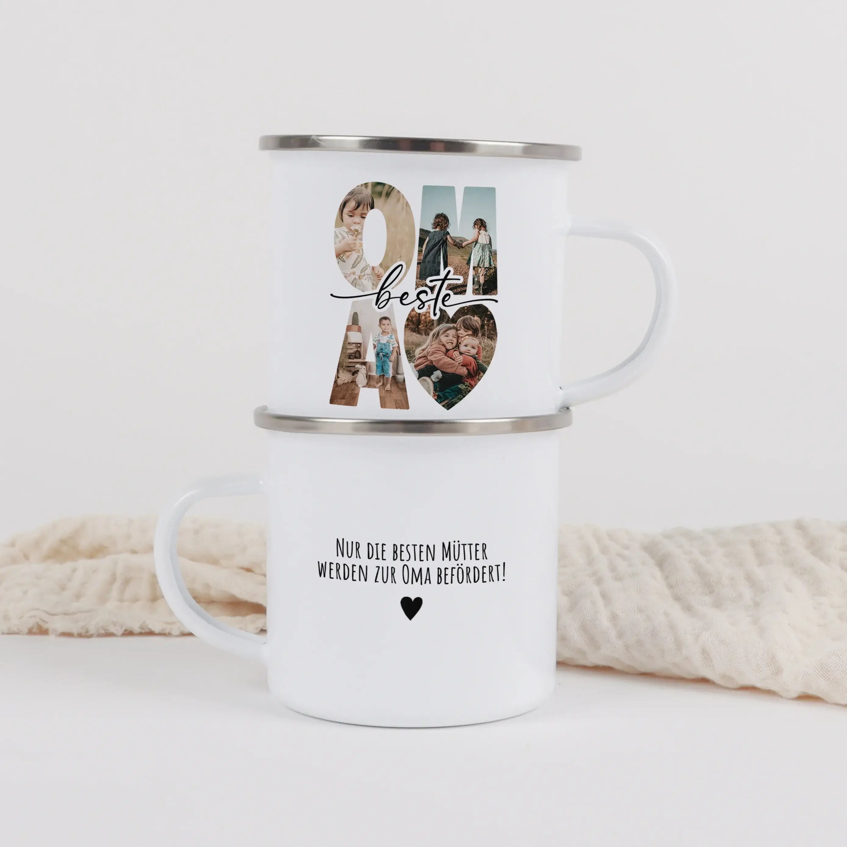 Emaille Tasse beste Oma-Emaille Tasse-famprints-Überrasche deine Oma mit der Emaille Tasse beste Oma von famprints – einem liebevoll gestalteten Erinnerungsstück, das euren besonderen Alltag begleitet. Die Kombination aus personalisierbarem Design, vier F