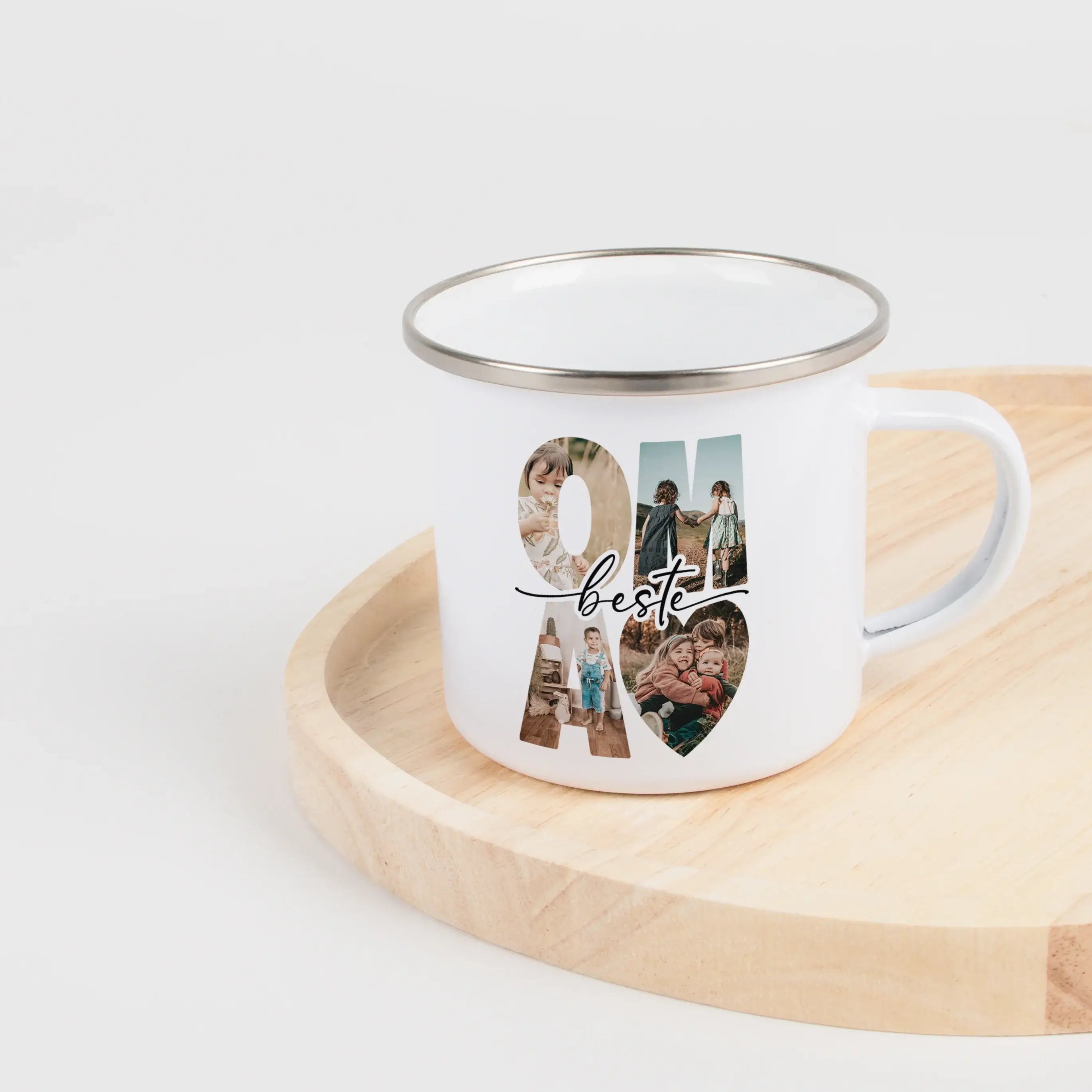 Emaille Tasse beste Oma-Emaille Tasse-famprints-Überrasche deine Oma mit der Emaille Tasse beste Oma von famprints – einem liebevoll gestalteten Erinnerungsstück, das euren besonderen Alltag begleitet. Die Kombination aus personalisierbarem Design, vier F