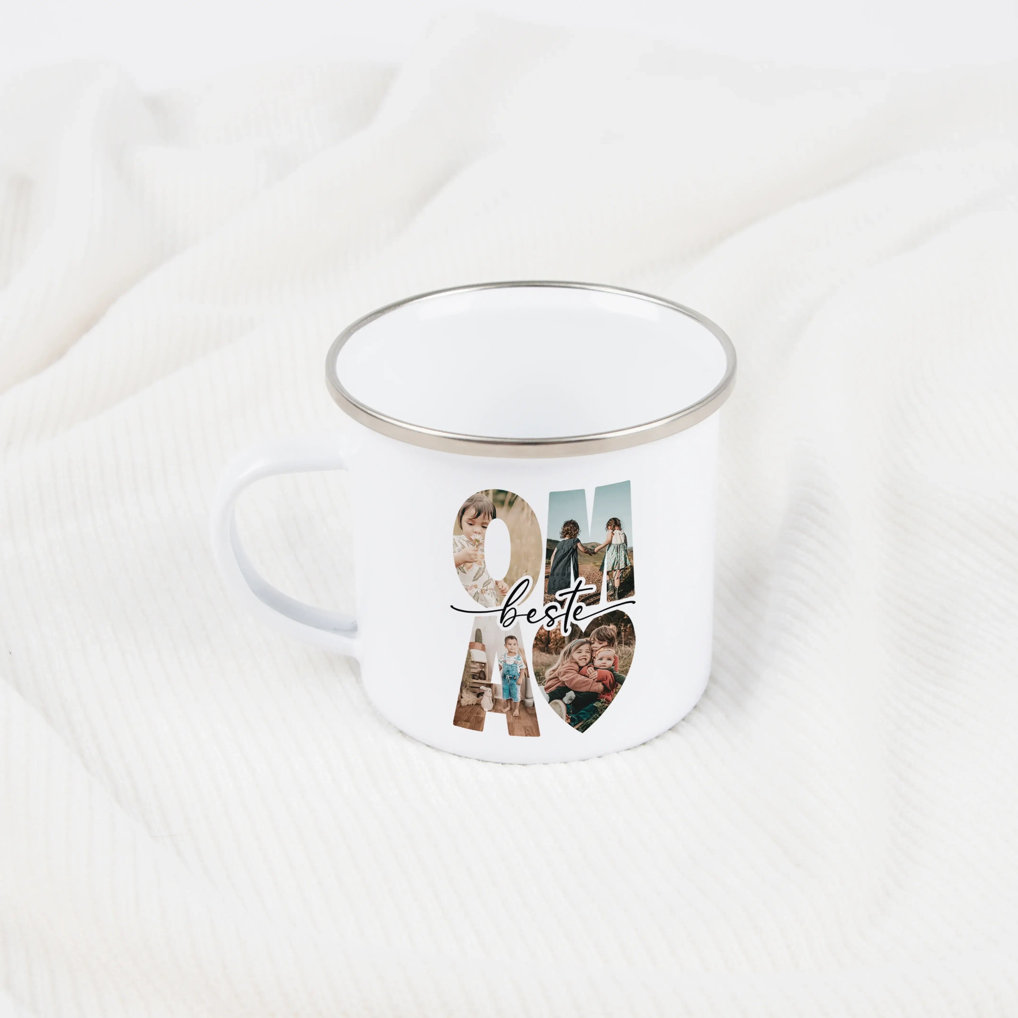 Emaille Tasse beste Oma-Emaille Tasse-famprints-Überrasche deine Oma mit der Emaille Tasse beste Oma von famprints – einem liebevoll gestalteten Erinnerungsstück, das euren besonderen Alltag begleitet. Die Kombination aus personalisierbarem Design, vier F