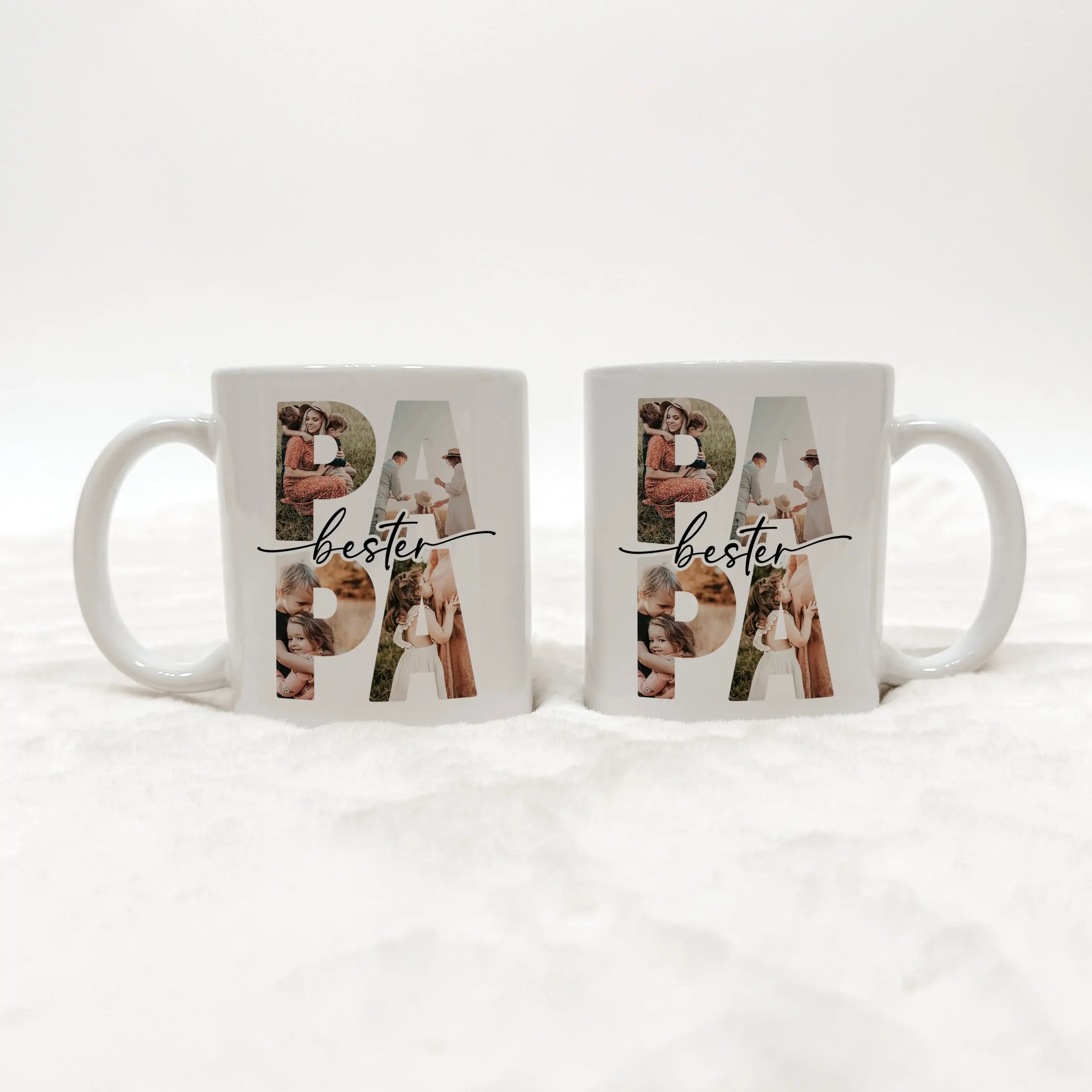 Tasse bester Papa - Keramik Tasse - famprints - Entdecke die Tasse bester Papa – das ideale Geschenk, das sofort Freude bringt! Mit dieser personalisierten Keramiktasse schaffst du unvergessliche Momente, indem du die Lieblingsfotos deines Vaters hinter d
