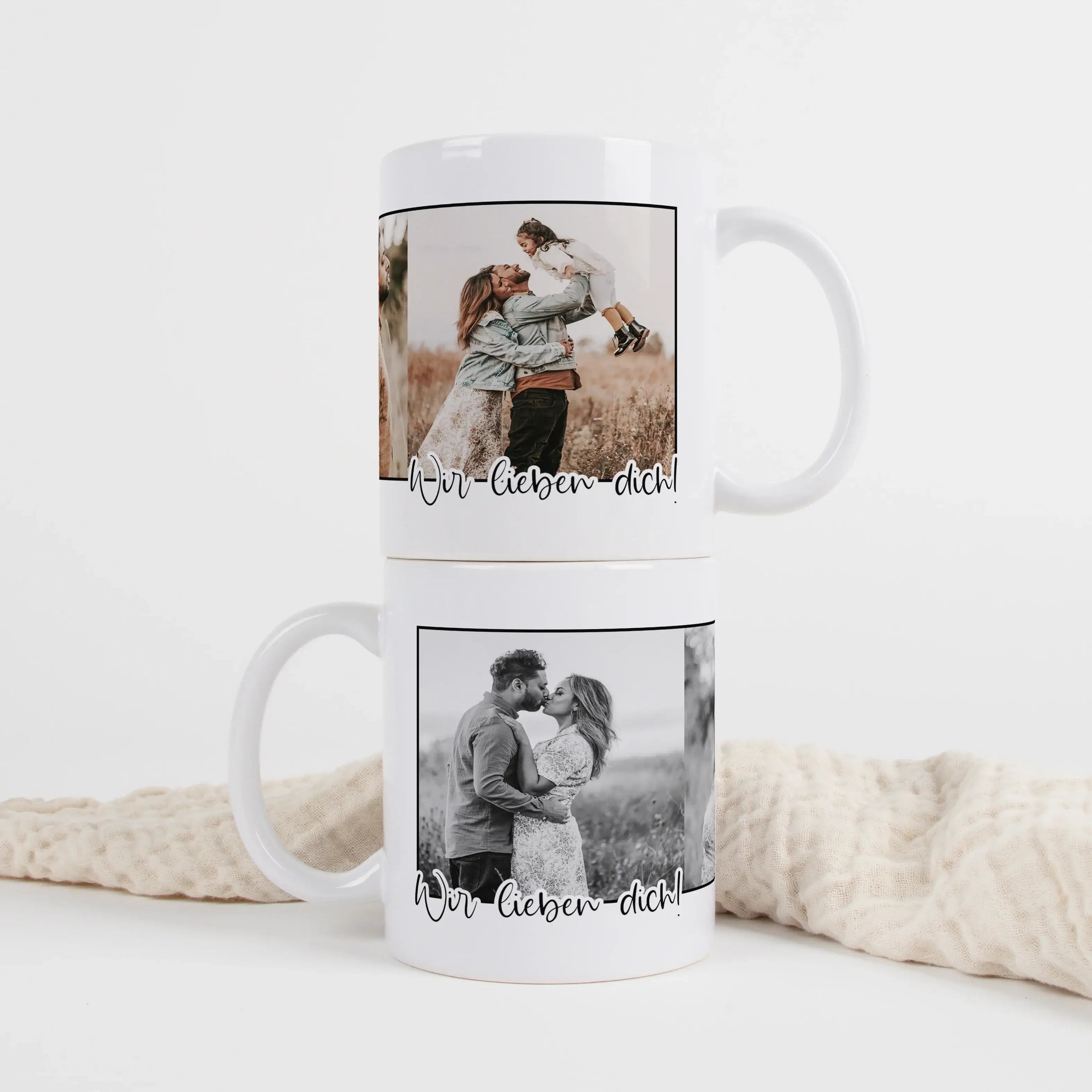 Foto Tasse mit Text-Keramik Tasse-famprints-Eine Foto Tasse mit Text ist mehr als nur ein Alltagsgegenstand – sie wird zu einem persönlichen Begleiter im Alltag. Bei famprints gestaltest du deine Tasse individuell mit bis zu drei eigenen Fotos und einem f