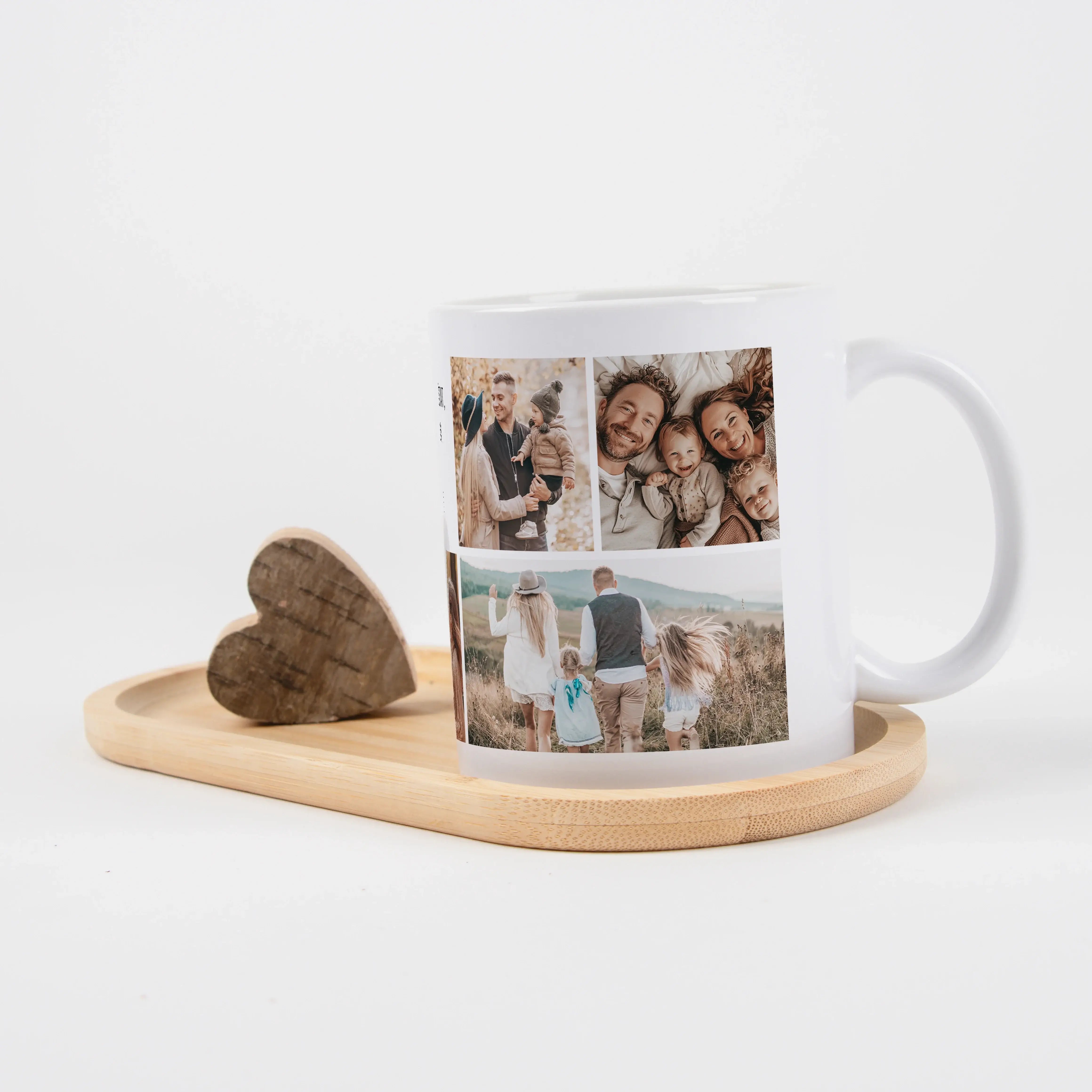 Tasse Foto Multi + Text-Keramik Tasse-famprints-Die Tasse Foto Multi + Text von famprints macht aus deinen Lieblingsmomenten ein persönliches Highlight für jeden Tag. Gestalte deine Fototasse ganz einfach mit 2 bis 8 eigenen Bildern und ergänze sie mit ei