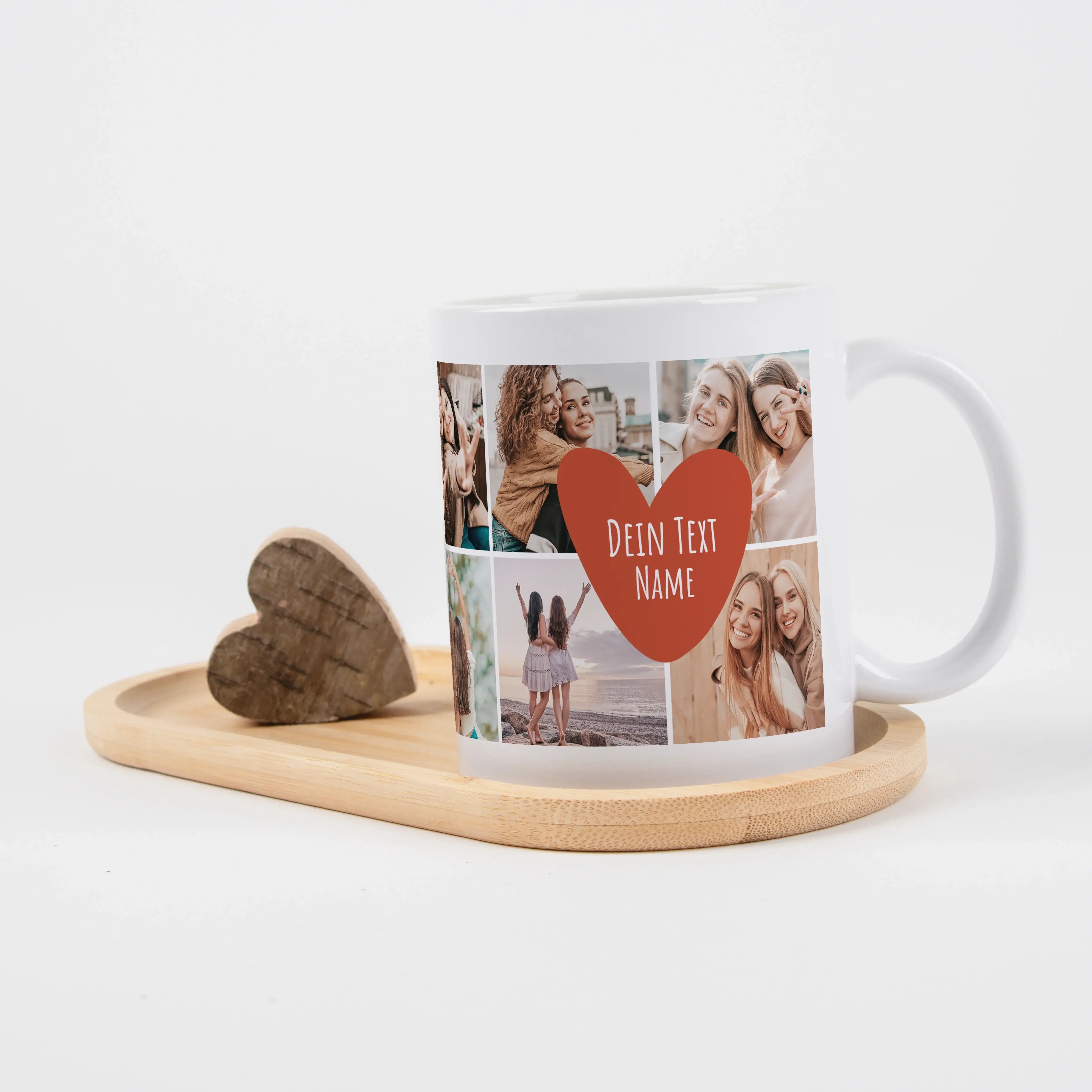 Tasse Foto Herz Text-Keramik Tasse-famprints-Die Tasse Foto Herz Text von famprints macht aus deinen Lieblingsbildern ein persönliches Statement. Du gestaltest sie mit 10 Fotos und verwandelst eine einfache Fototasse in ein echtes Unikat. Im Herz platzier