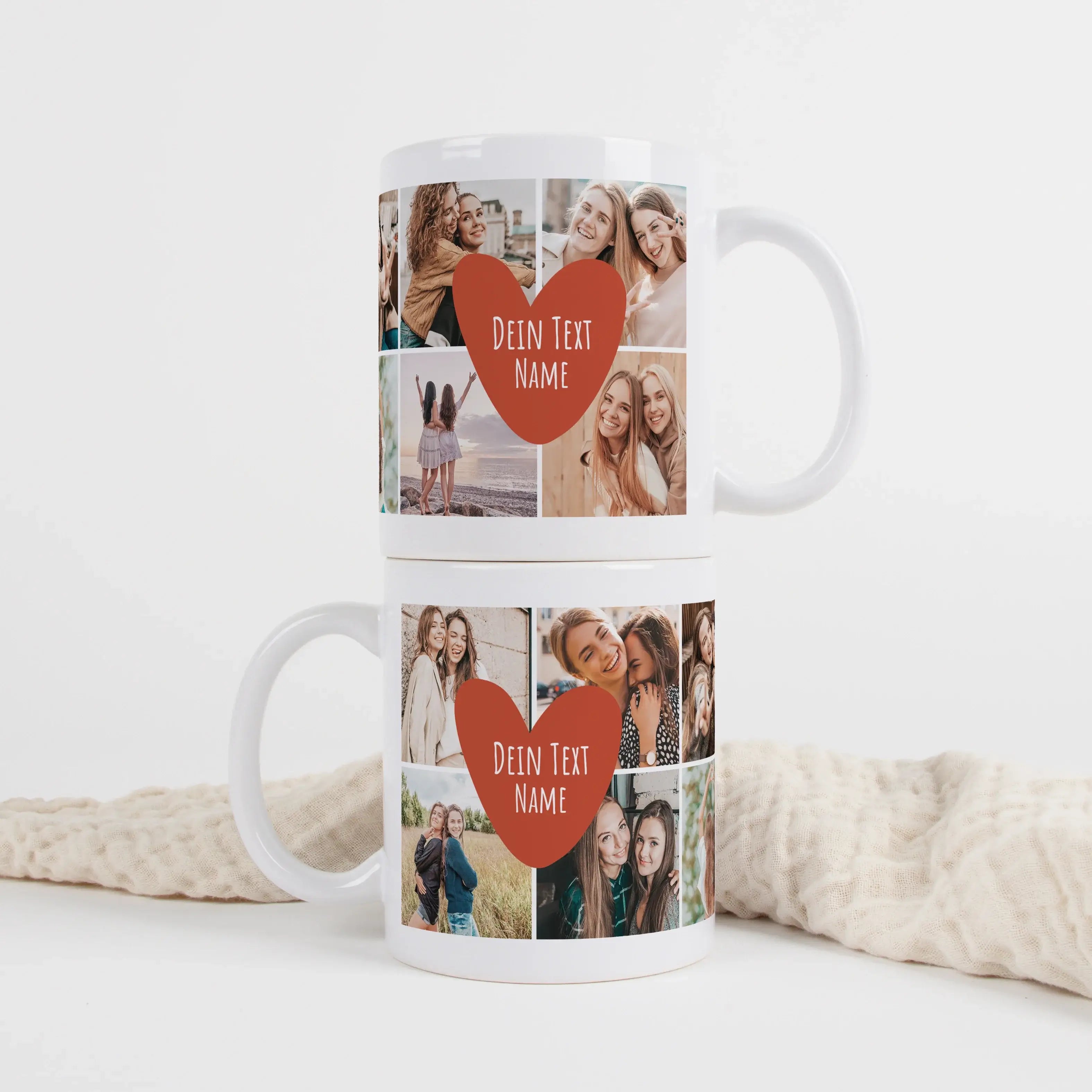 Tasse Foto Herz Text-Keramik Tasse-famprints-Die Tasse Foto Herz Text von famprints macht aus deinen Lieblingsbildern ein persönliches Statement. Du gestaltest sie mit 10 Fotos und verwandelst eine einfache Fototasse in ein echtes Unikat. Im Herz platzier