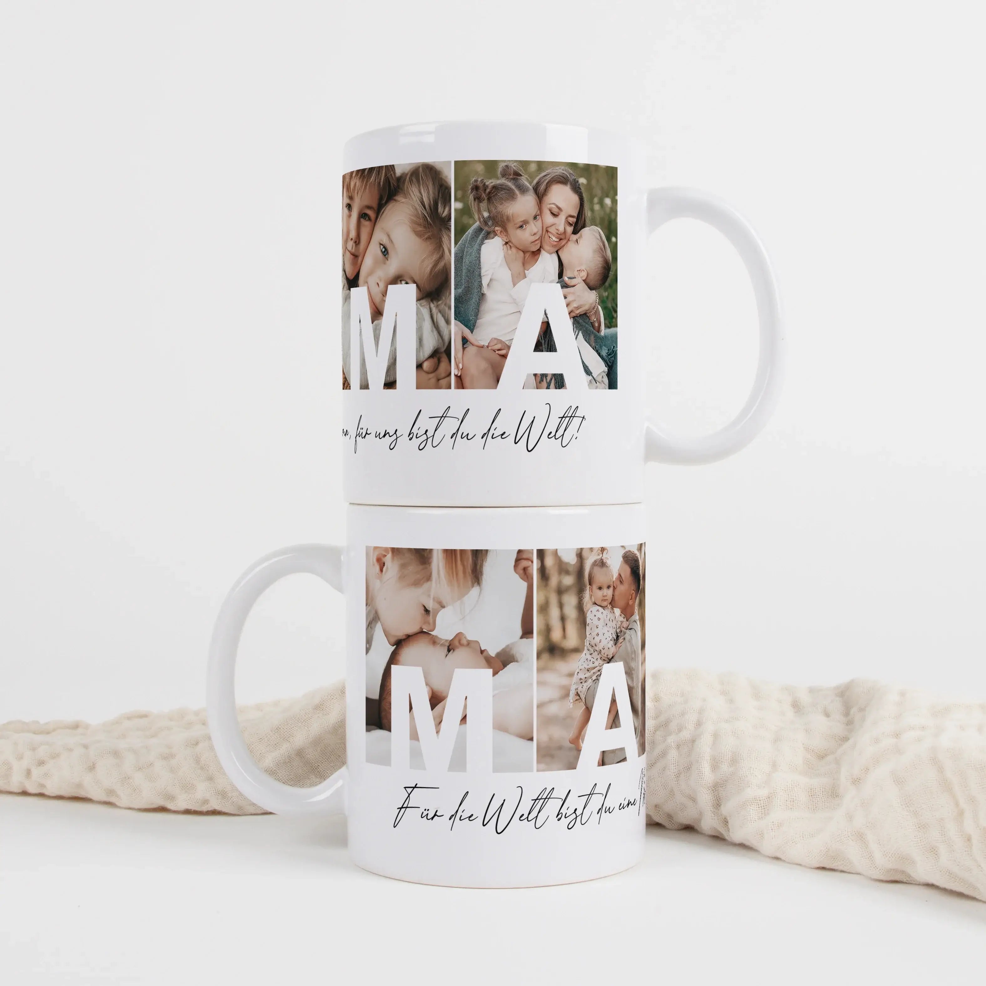 Fototasse Mama + Text-Keramik Tasse-famprints-Die Fototasse Mama + Text ist eine persönliche Geschenkidee für einen besonderen Menschen. Auf dieser individuell gestaltbaren Kaffeetasse werden vier deiner Lieblingsfotos platziert. In jedem Bild steht ein B