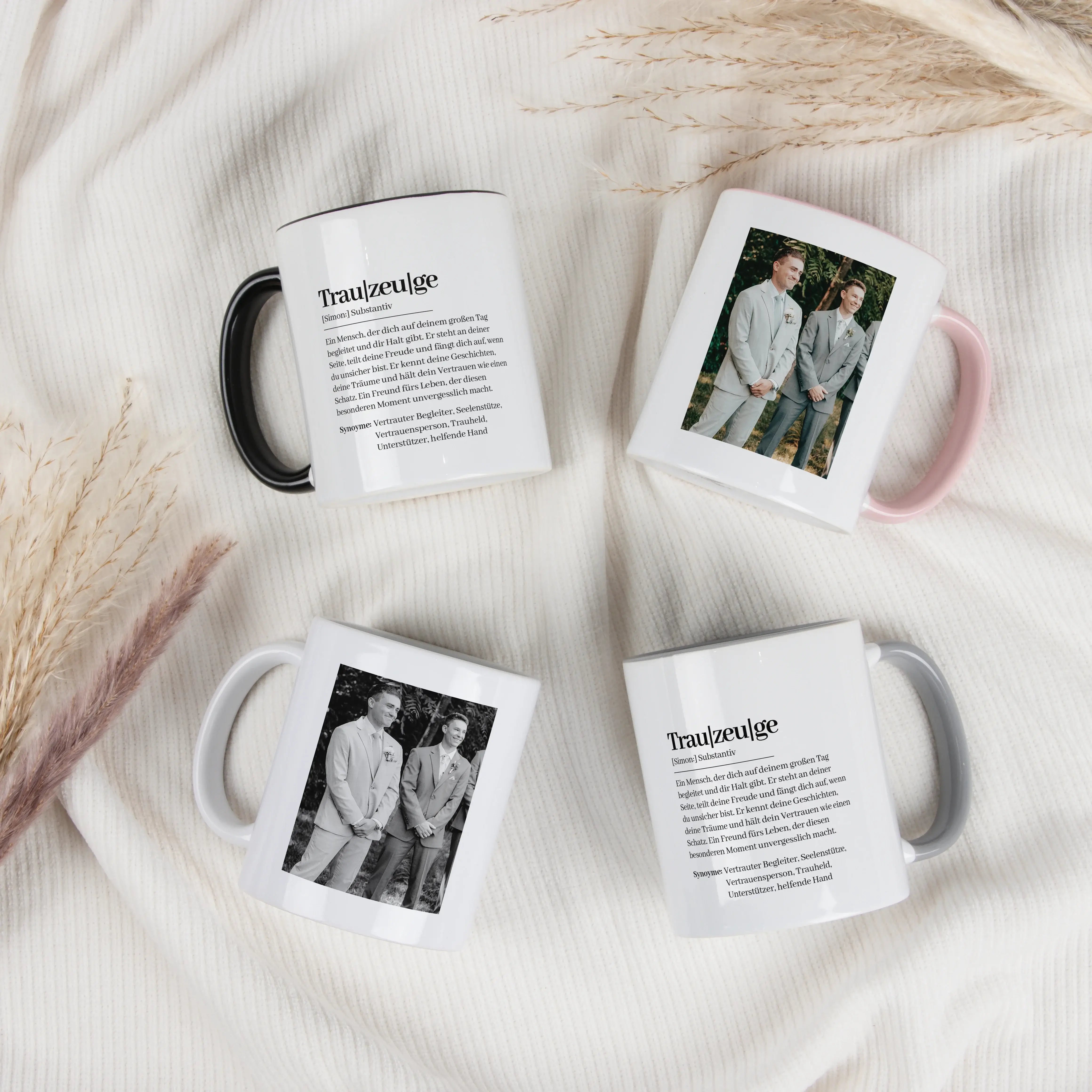 Tasse Definition Trauzeuge-Keramik Tasse-famprints-Die Tasse Definition Trauzeuge ist eine persönliche Geschenkidee für einen Menschen, der an deinem großen Tag eine besondere Rolle spielt. Auf der weißen Tasse steht eine liebevolle Definition im Duden St