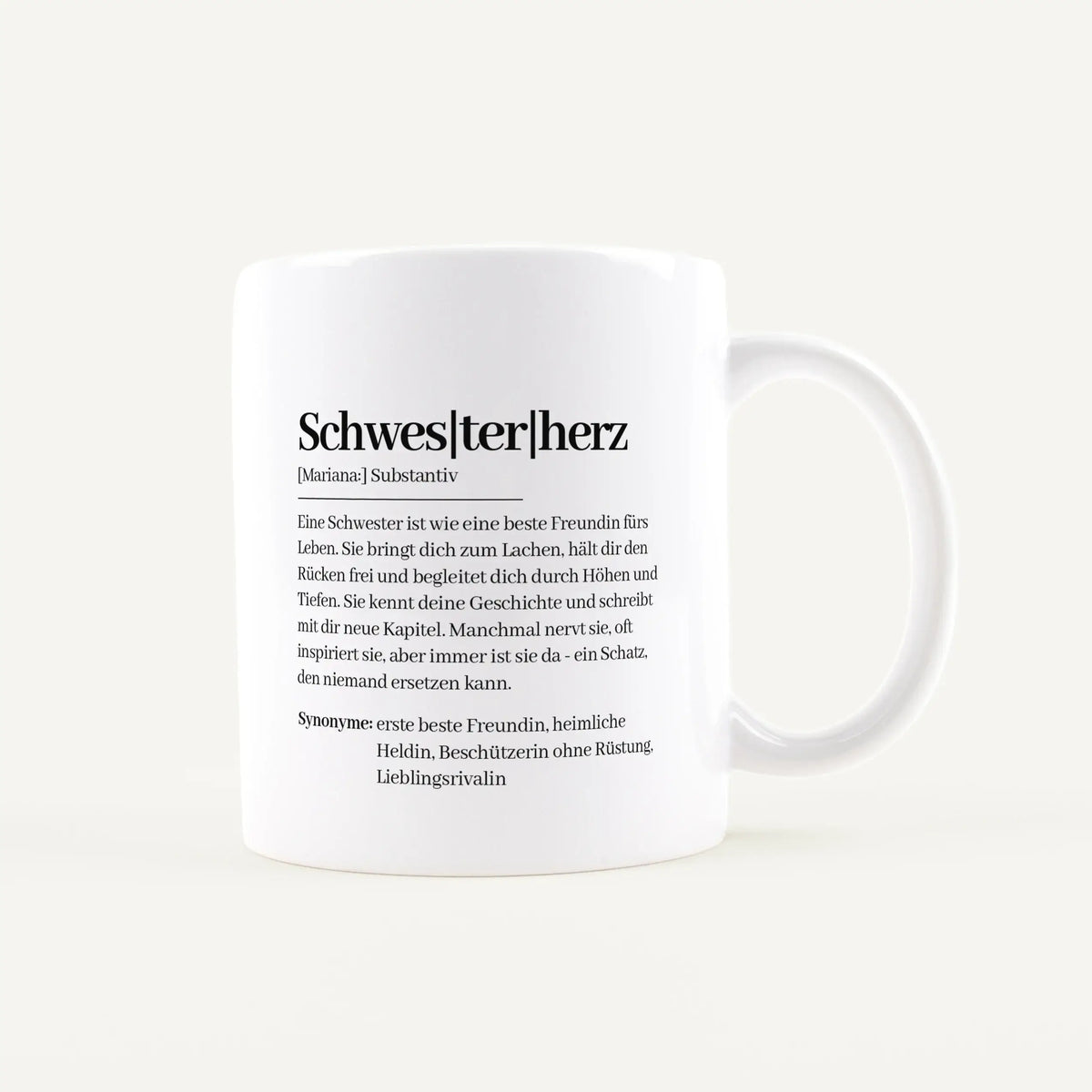 Keramik Tasse - Tasse Definition Schwesterherz - Geschenk fuer Schwester