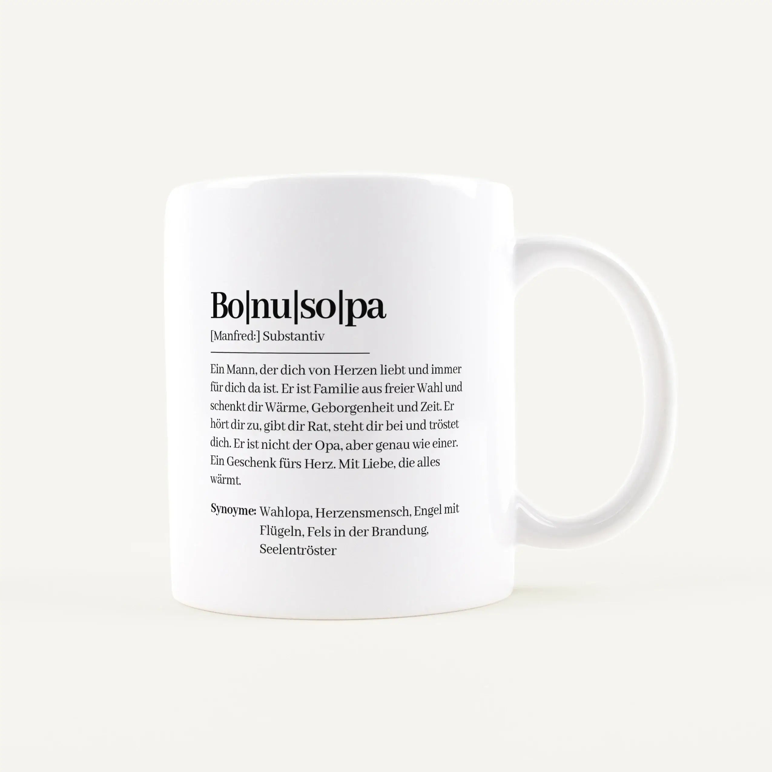 Tasse Definition Bonusopa-Keramik Tasse-famprints-Die Tasse Definition Bonusopa ist mehr als nur eine Tasse für Kaffee oder Tee. Sie ist eine persönliche Geschenkidee für einen Menschen, der im Alltag einen festen Platz im Herzen hat. Das Motiv im Duden S