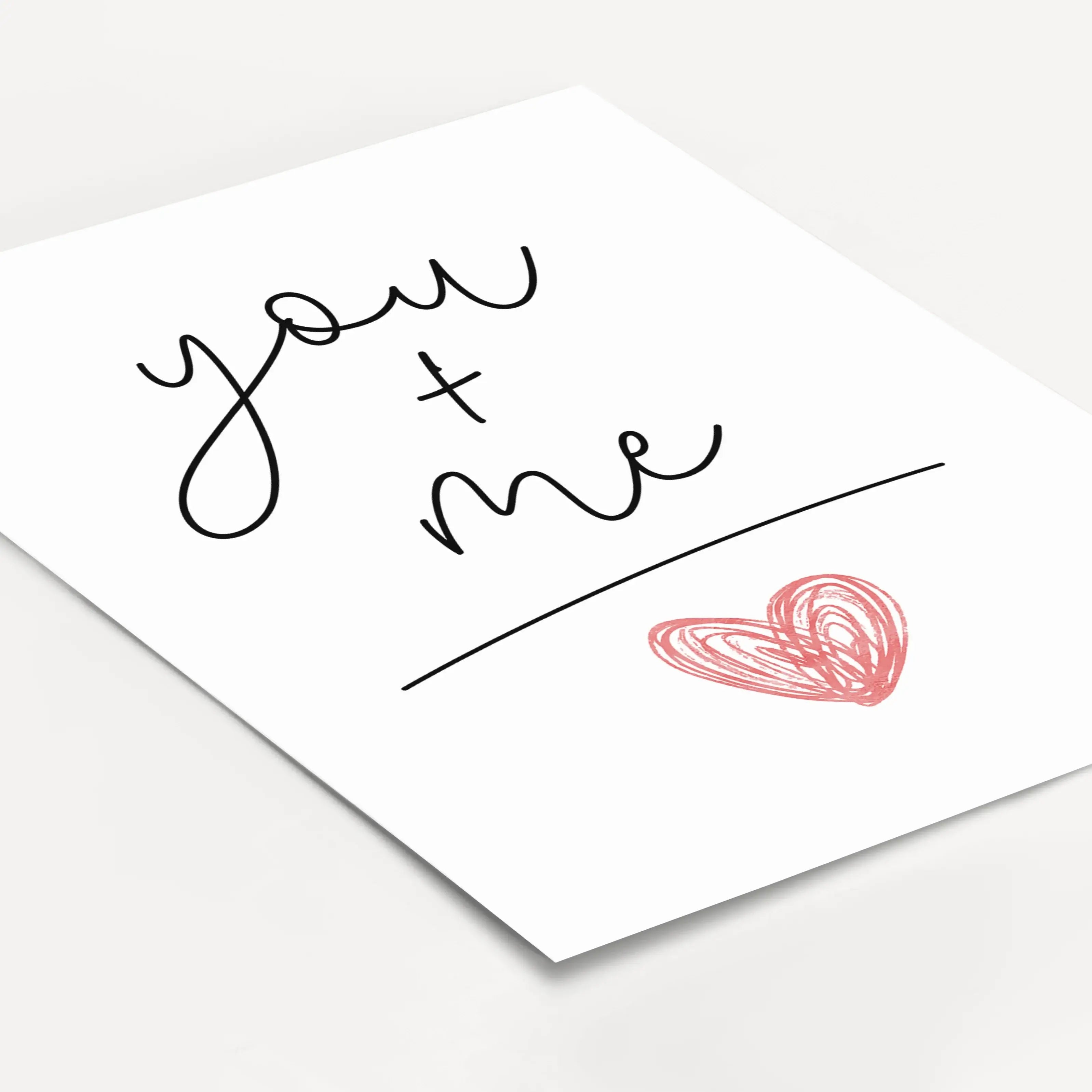 Poster 'You and me'-famprints-Poster-Auf dem 'you and me' Poster findest du in schwarzer Handschrift den Schriftzug 'you+me' mit einem handgemalten Herz. Du und ich ergibt Liebe lautet die Gleichung! Das minimalistische Paar Poster erhältst du bei uns in