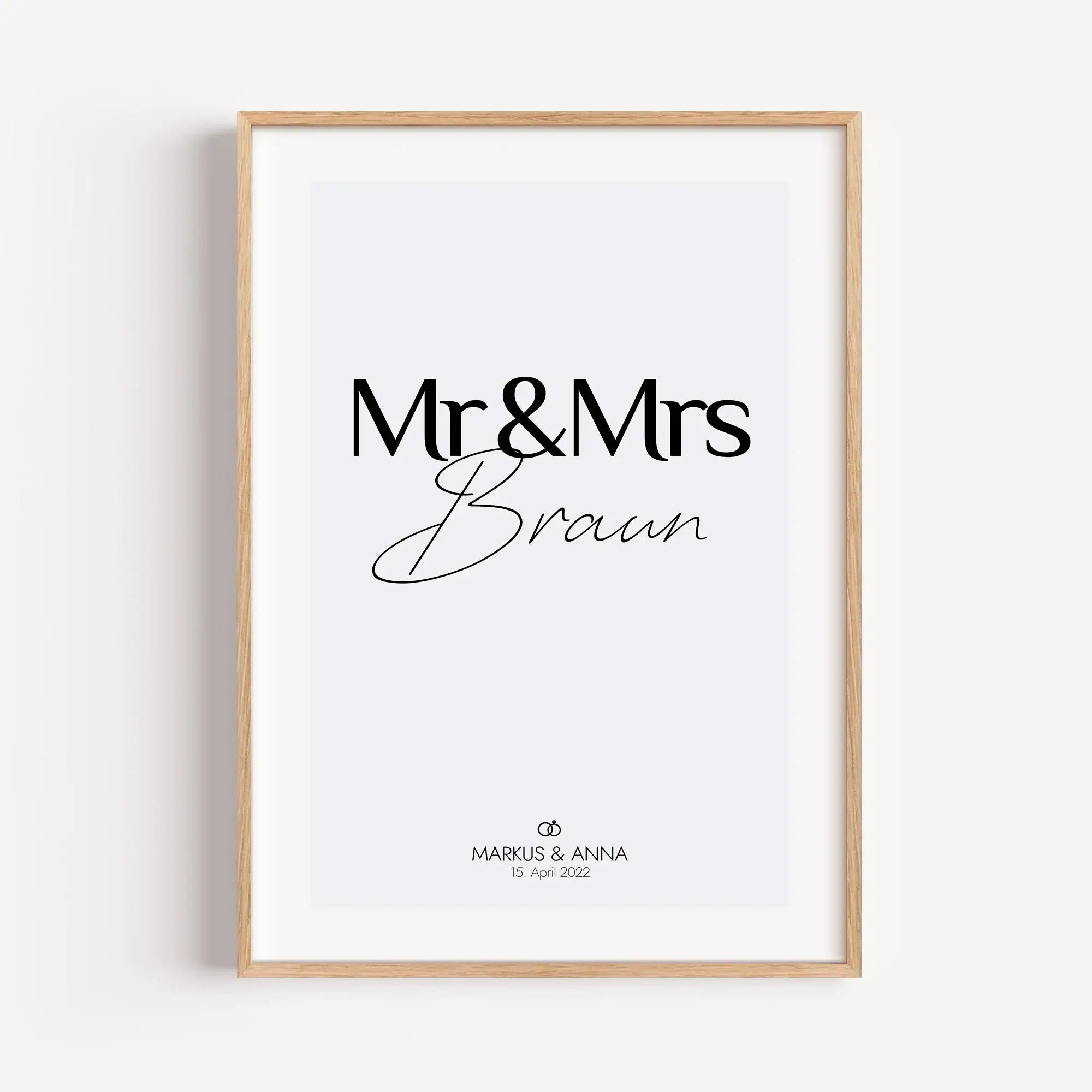 Hochzeit Poster Mr & Mrs-Personalisiertes Poster-famprints-Das Hochzeit Poster Mr & Mrs ist eine stilvolle Möglichkeit, eure Liebe sichtbar zu machen und euren großen Tag festzuhalten. Mit Namen, Datum oder einem persönlichen Zusatz wird aus dem Design ei