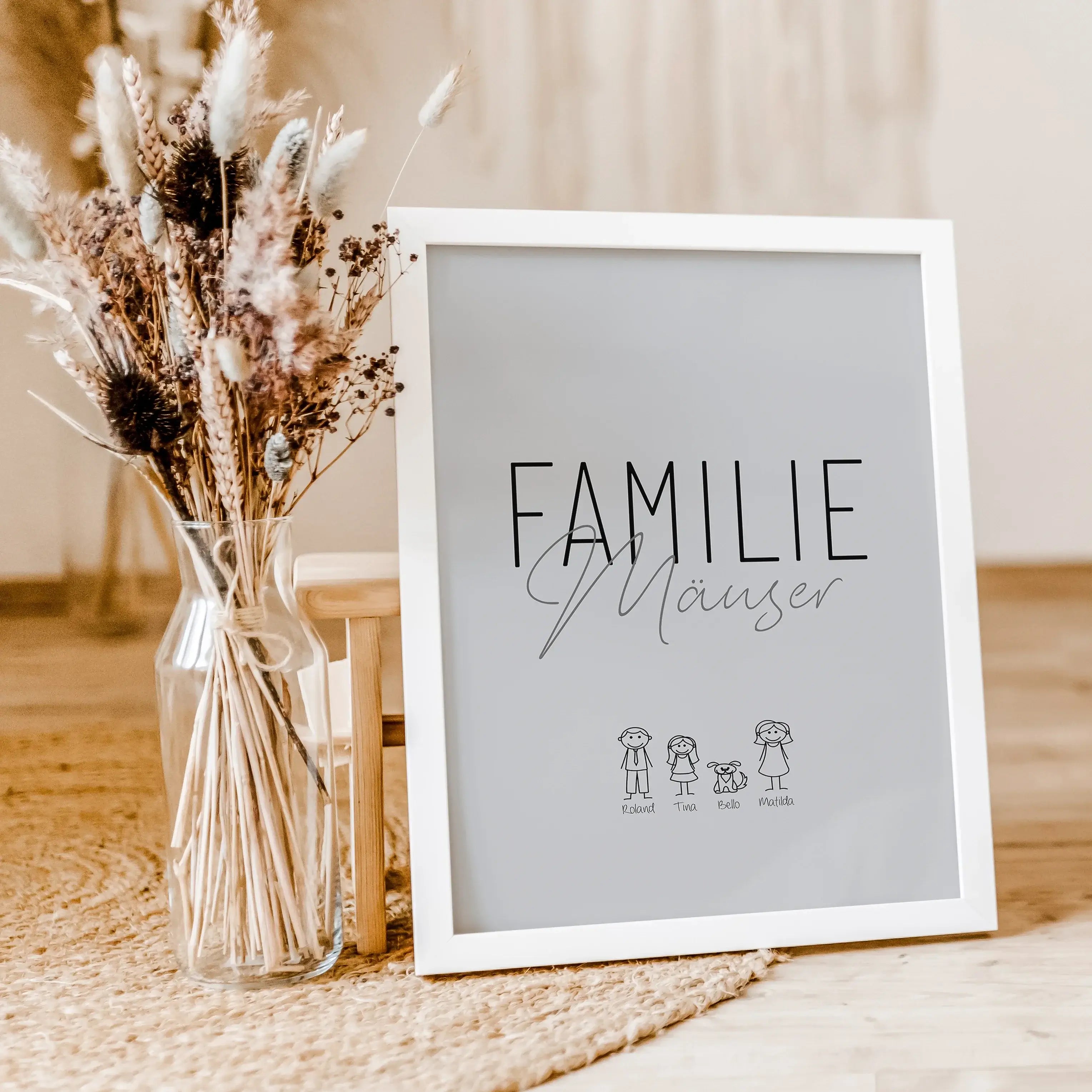 Familienposter Doodle-famprints-Personalisiertes Poster-Unser Familienposter 'Doodle' ist die perfekte Möglichkeit, um deiner Wand eine persönliche und lustige Note zu verleihen. Die Strichmännchen-Optik unterhalb des Familiennamens bietet Platz für jedes