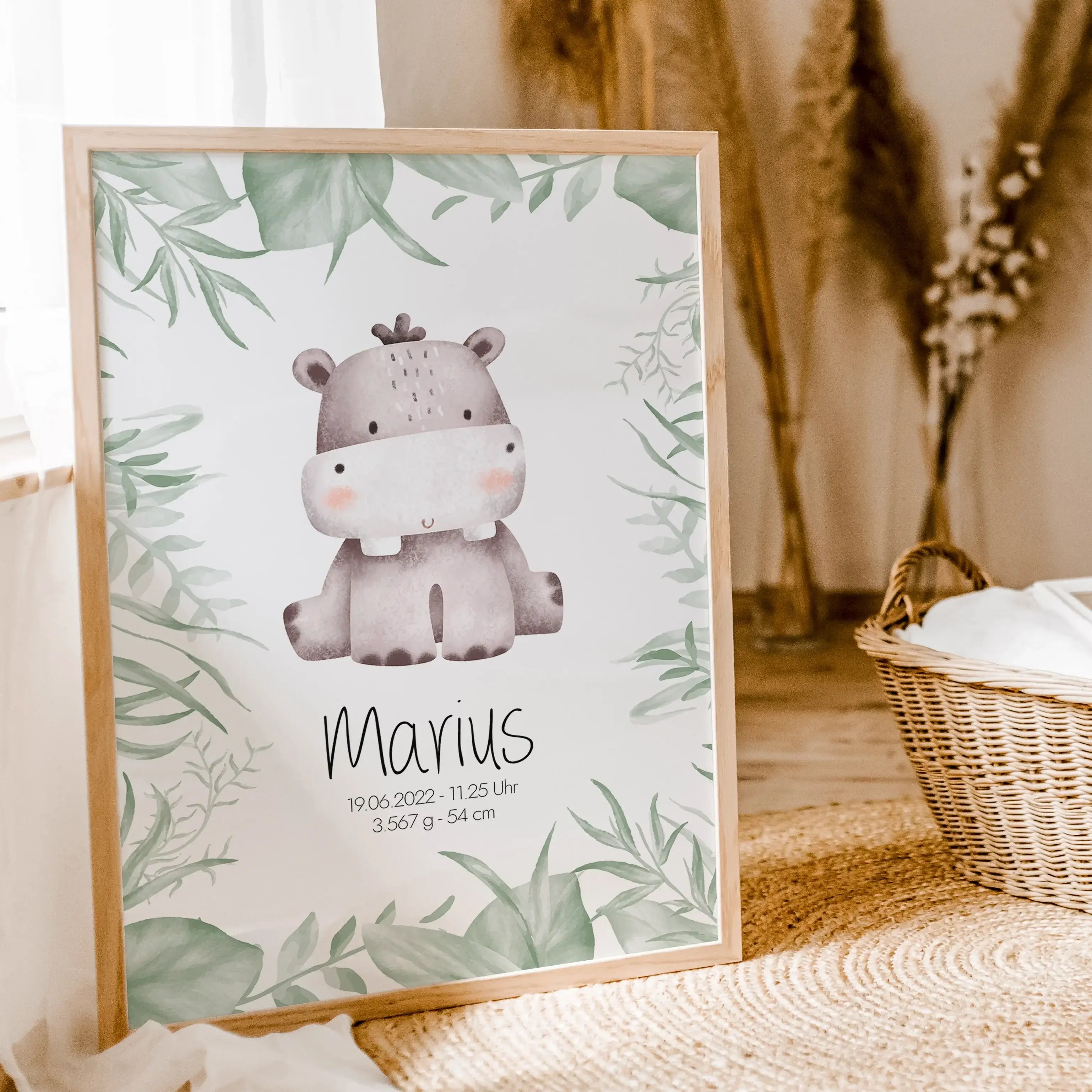 Geburtsposter Safari-famprints-Personalisiertes Poster-Auf dem Geburtsposter 'Safari' findest du unter dem Tier Motiv den Namen und die Geburtsdaten von deinem Liebling. Bei unserem Safari Poster kannst du zwischen den Tier Motiven Löwe, Nilpferd, Giraffe