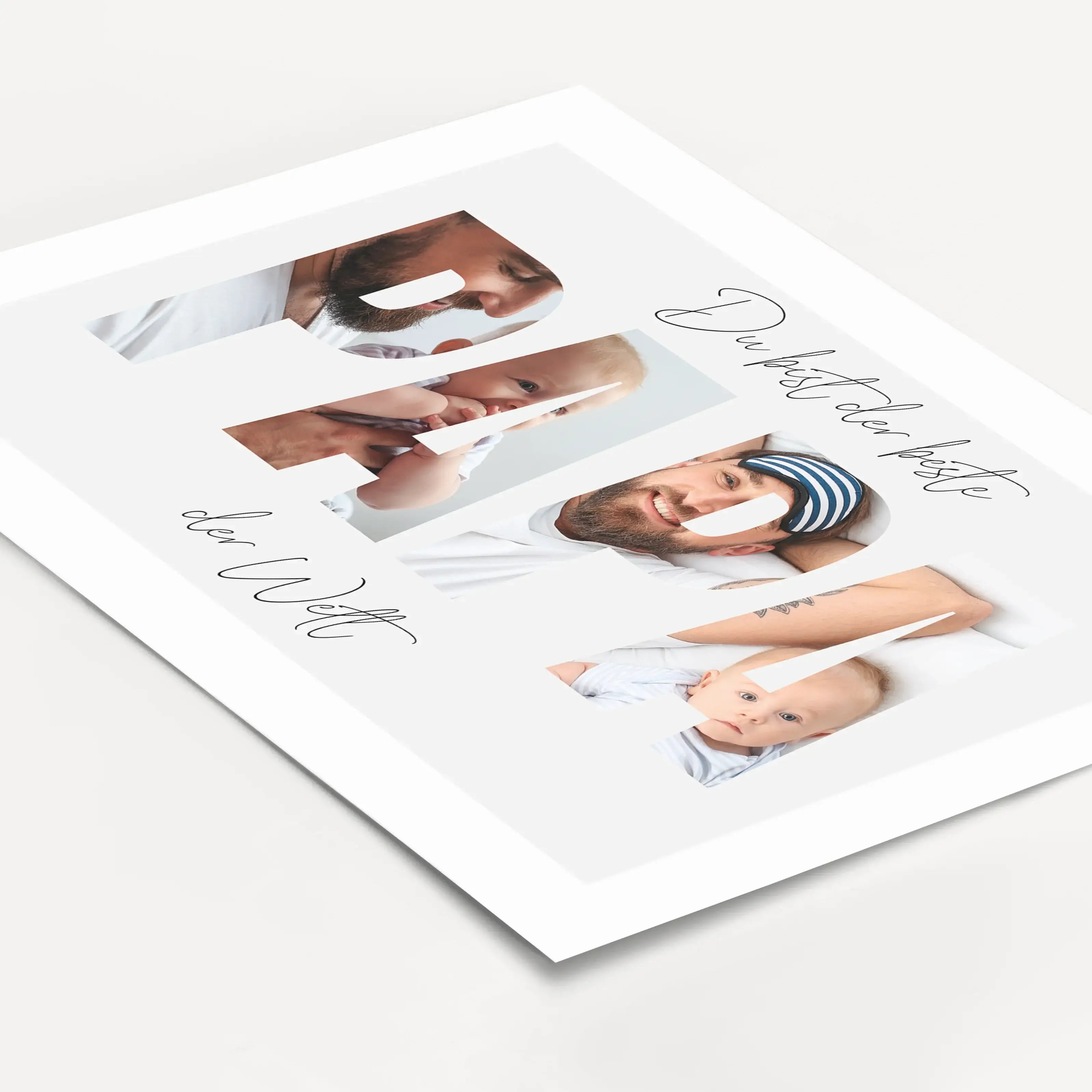Bester Papa Poster-famprints-Personalisiertes Poster-Unser “Bester Papa Poster” ist das ideale Geschenk für den wichtigsten Mann in deinem Leben. Mit der Möglichkeit, persönliche Fotos hinter die Buchstaben "Papa" zu platzieren, wird dieses Poster zu eine