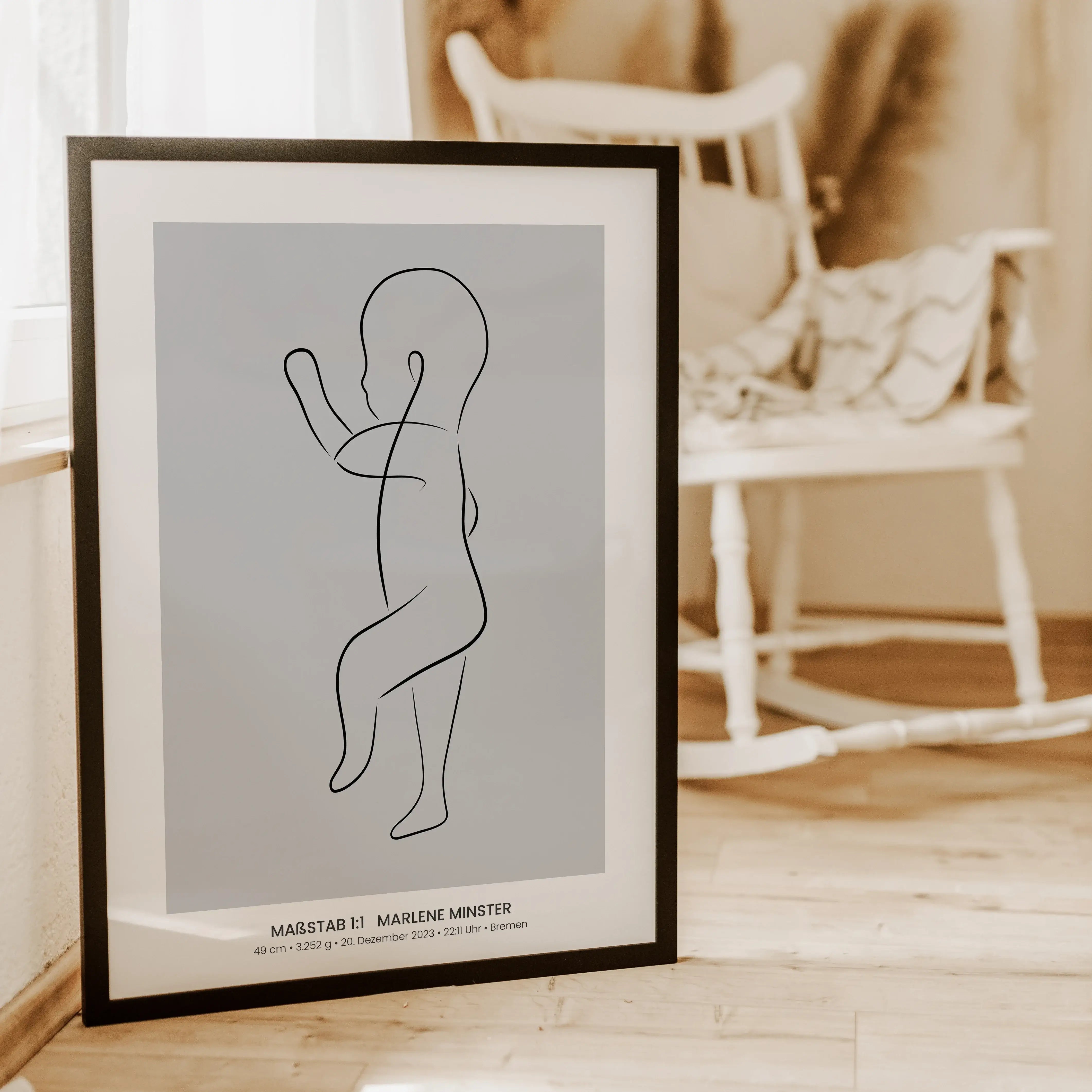 Geburtsposter 1:1 Baby 'Art'-famprints-Personalisiertes Poster-Das Geburtsposter Baby 'Art' kannst du ganz einfach nach deinen Wünschen gestalten. Du hast die Wahl aus sechs verschiedenen Farbvarianten, kannst die Blickrichtung bestimmen und das Baby Post