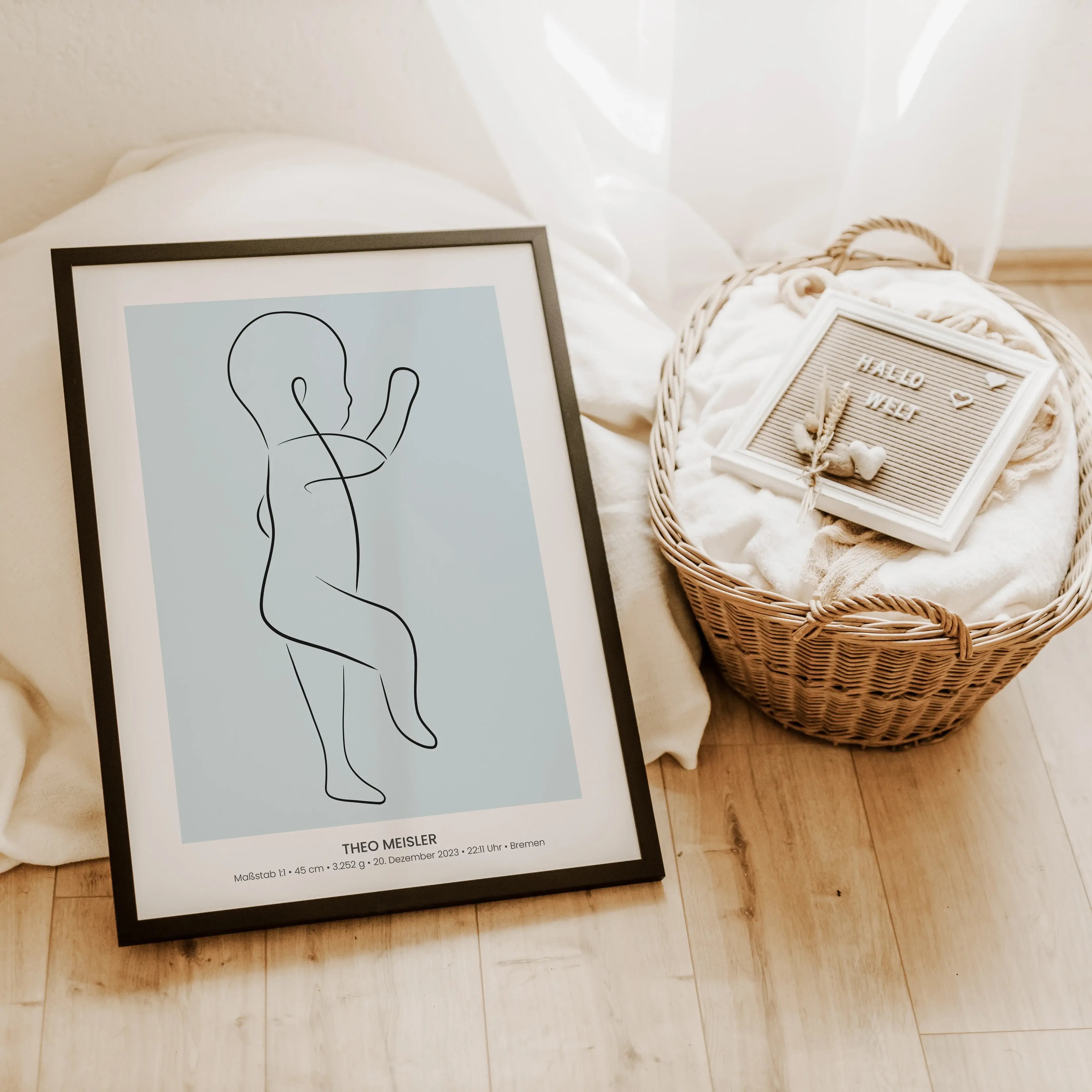 Geburtsposter 1:1 Baby 'Art'-famprints-Personalisiertes Poster-Das Geburtsposter Baby 'Art' kannst du ganz einfach nach deinen Wünschen gestalten. Du hast die Wahl aus sechs verschiedenen Farbvarianten, kannst die Blickrichtung bestimmen und das Baby Post