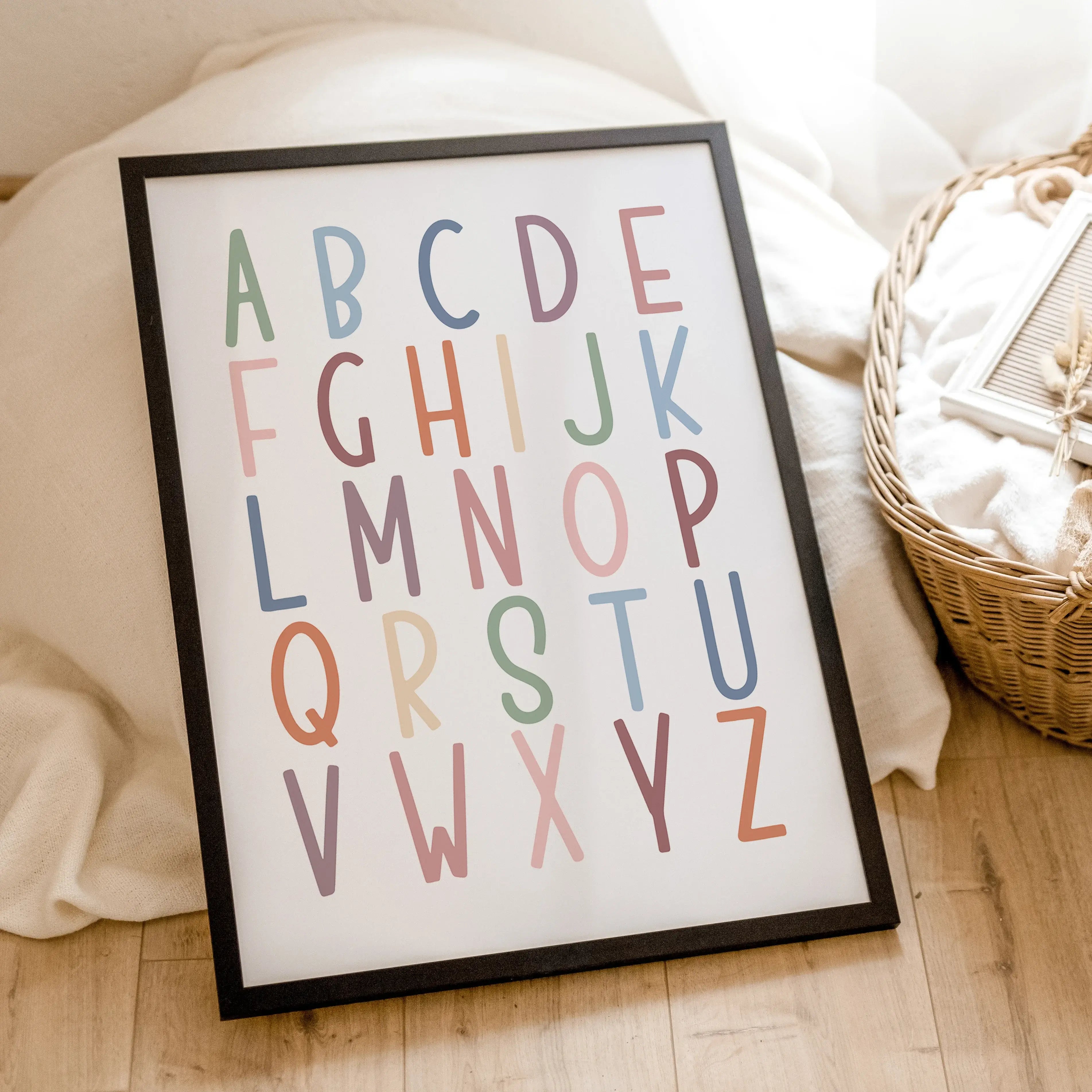 Alphabet Poster-famprints-Poster-Wir stellen dir das Alphabet Poster als Lernposter vor - eine lernreiche Wanddekoration für jedes Kinderzimmer! Dieses Poster ist das perfekte Lernmittel, um kleinen Kindern das Alphabet beizubringen. Dieses Poster fördert