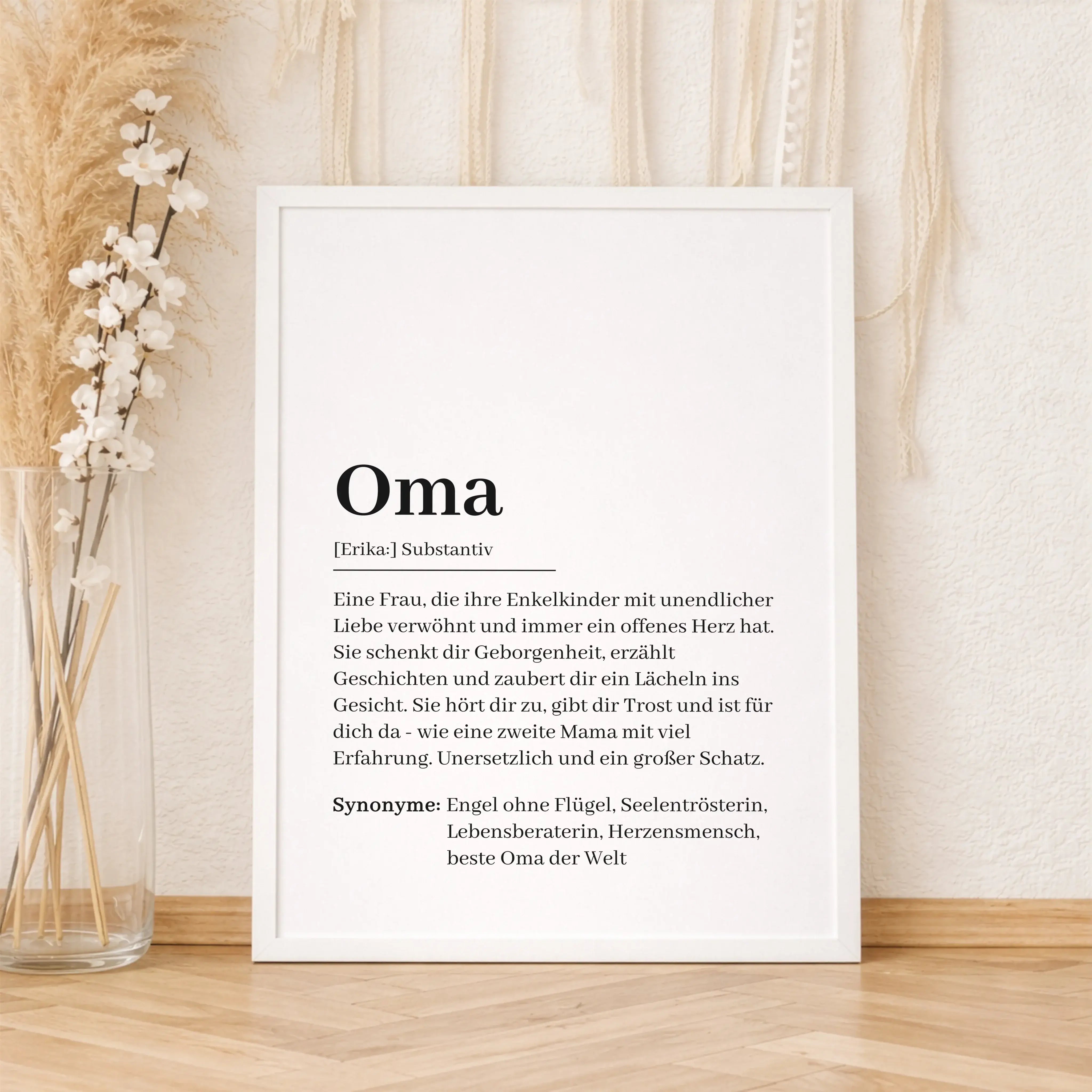 Oma Definition Poster-Personalisiertes Poster-famprints-Das Oma Definition Poster von famprints ist ein persönliches Geschenk für Menschen, die ihrer Oma auf besondere Weise Danke sagen möchten. Das liebevoll gestaltete Design erklärt den Begriff Oma nich